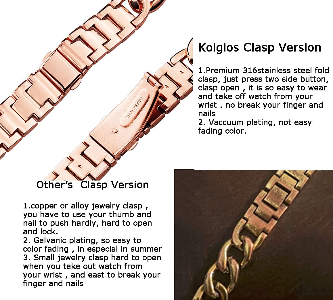 Kolgios 42/44/45Mm Rose Gold Women, Men Cool Chain Metal Bands Compatible For Apple Watch Se Series 5 Series 6 Girl'S Durable Re