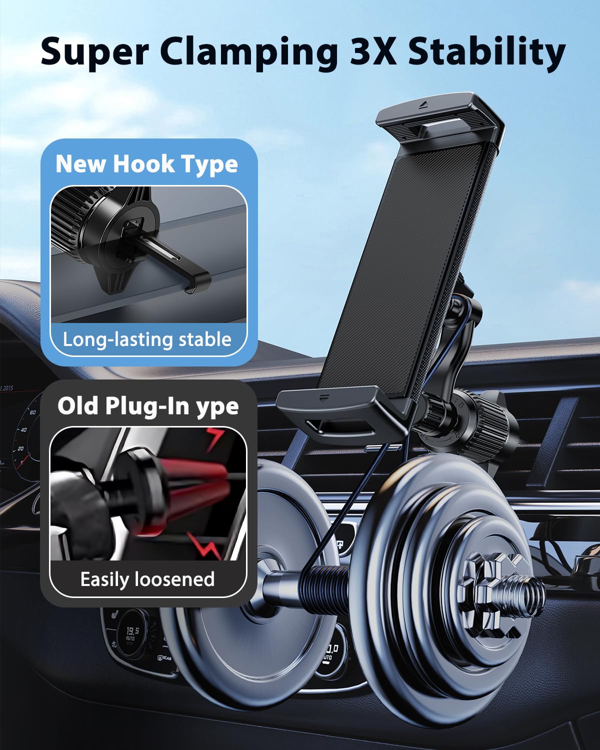 Dicmky Long Arm Car Phone Mount For Samsung Galaxy Z Fold 6 5 4 3 - Tablet Holder For Car Air Vent Handsfree, 360 Rotatable Fit