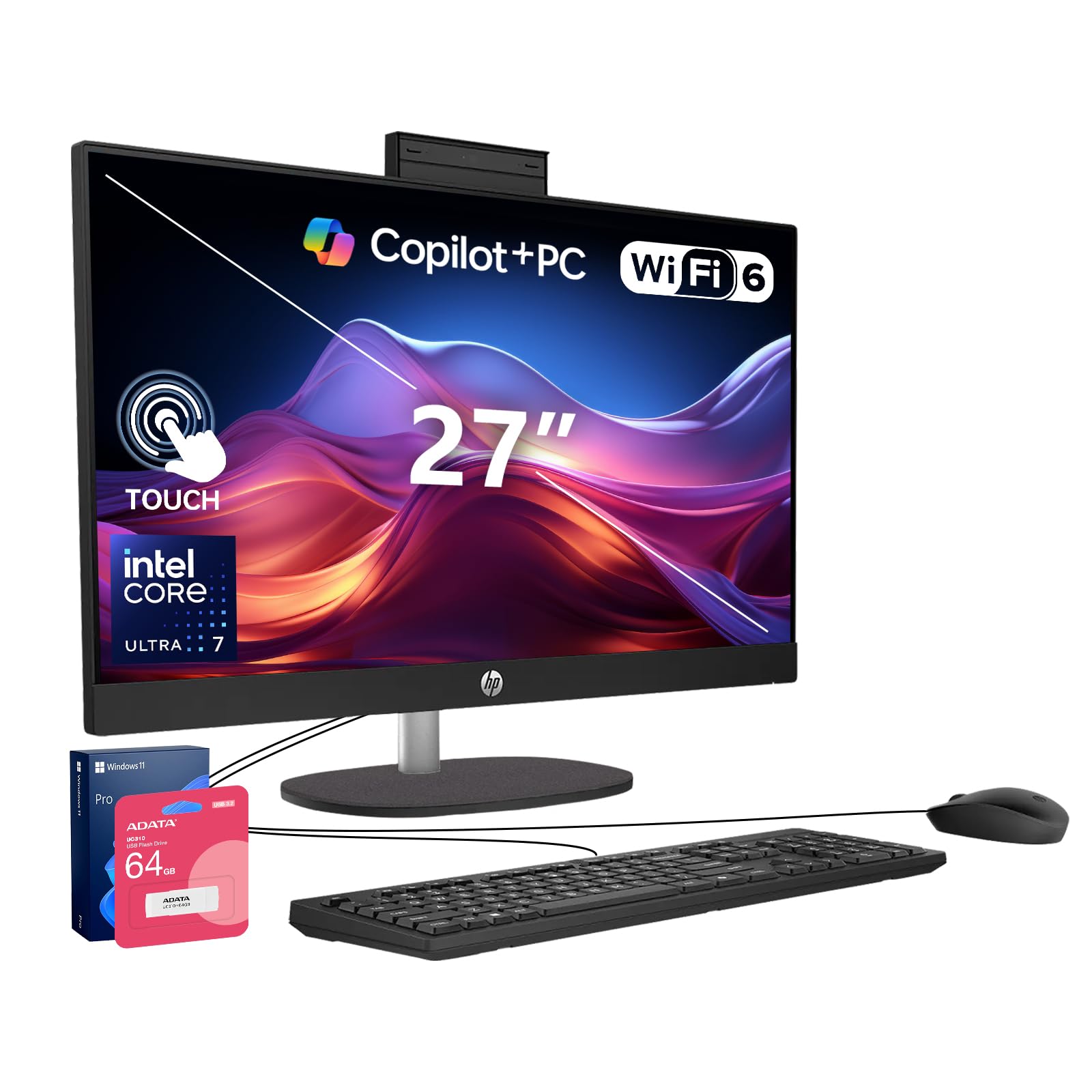 HP 27 FHD Touchscreen Ultra 7 255U AllinOne Desktop, 32GB DDR5 1TB SSD
