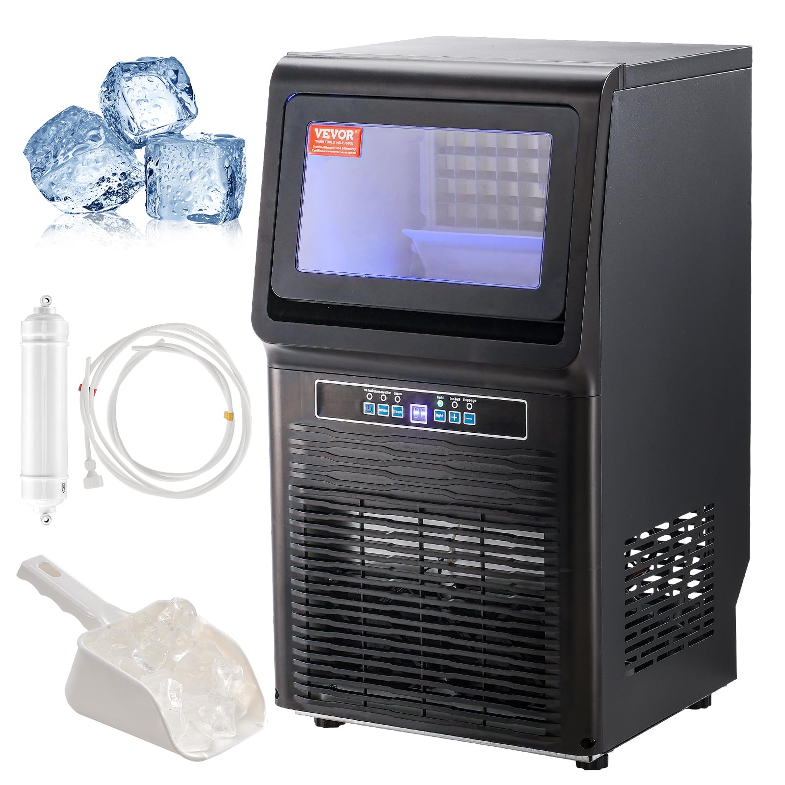 VEVOR Commercial Ice Maker, 70lbs/24H, Ice Maker Machine, 36 Ice Cubes in 12-15 Minutes, Freestanding Cabinet Ice Maker with 12l