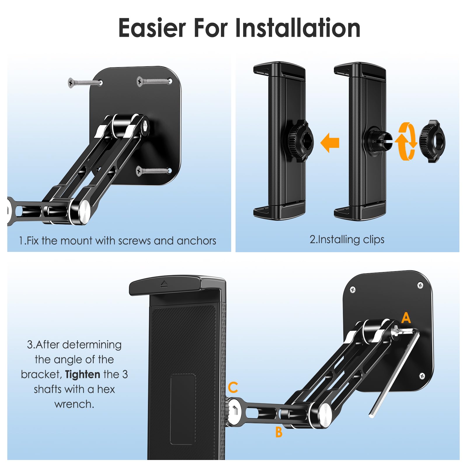 Lucrave Tablet Wall Mount Holder, Aluminium Extendable Ipad Wall Holder, With 360Rotating Base Adjustable And Foldable For Ipad