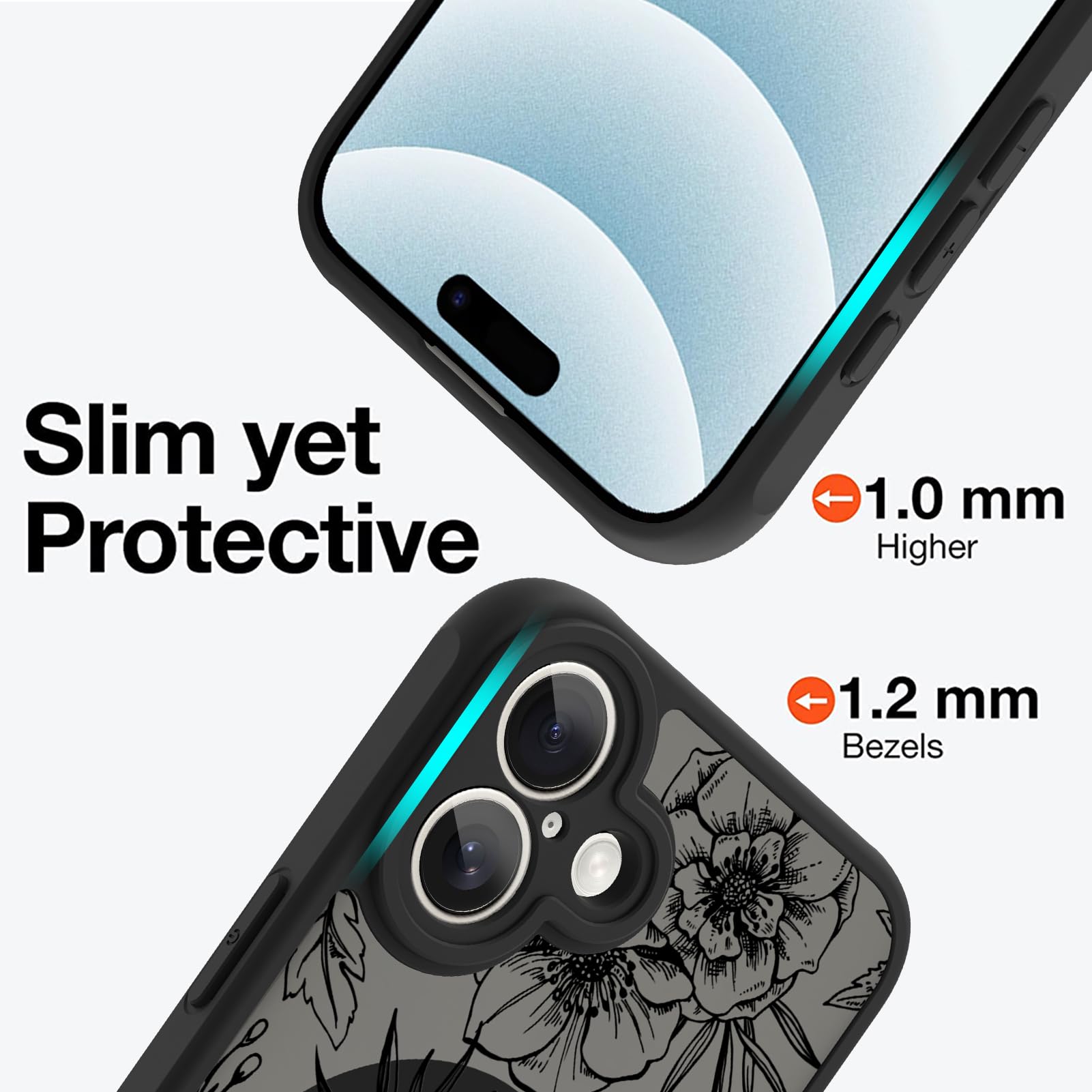 Ook Magnetic For Iphone 16 Case [Compatible With Magsafe] Black Peony Flower Slim Translucent Matte Case For Iphone 16 Case Came