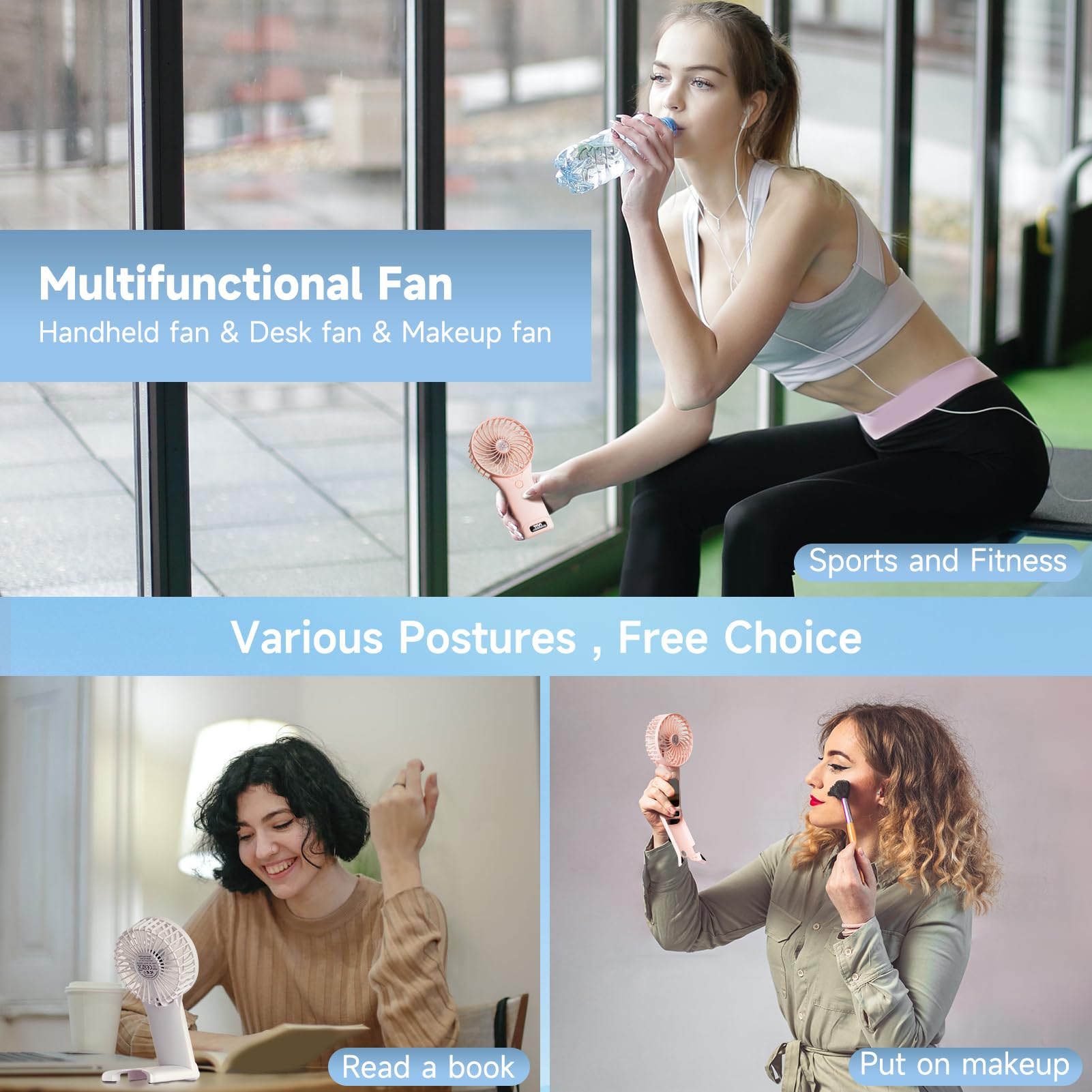 Qqt Mini Handheld Fan,4 Speed Adjustable Portable Battery Operated Fans,Usb Rechargeable Desk Fan With Mirror,Max 20 Hrs Hand Fa