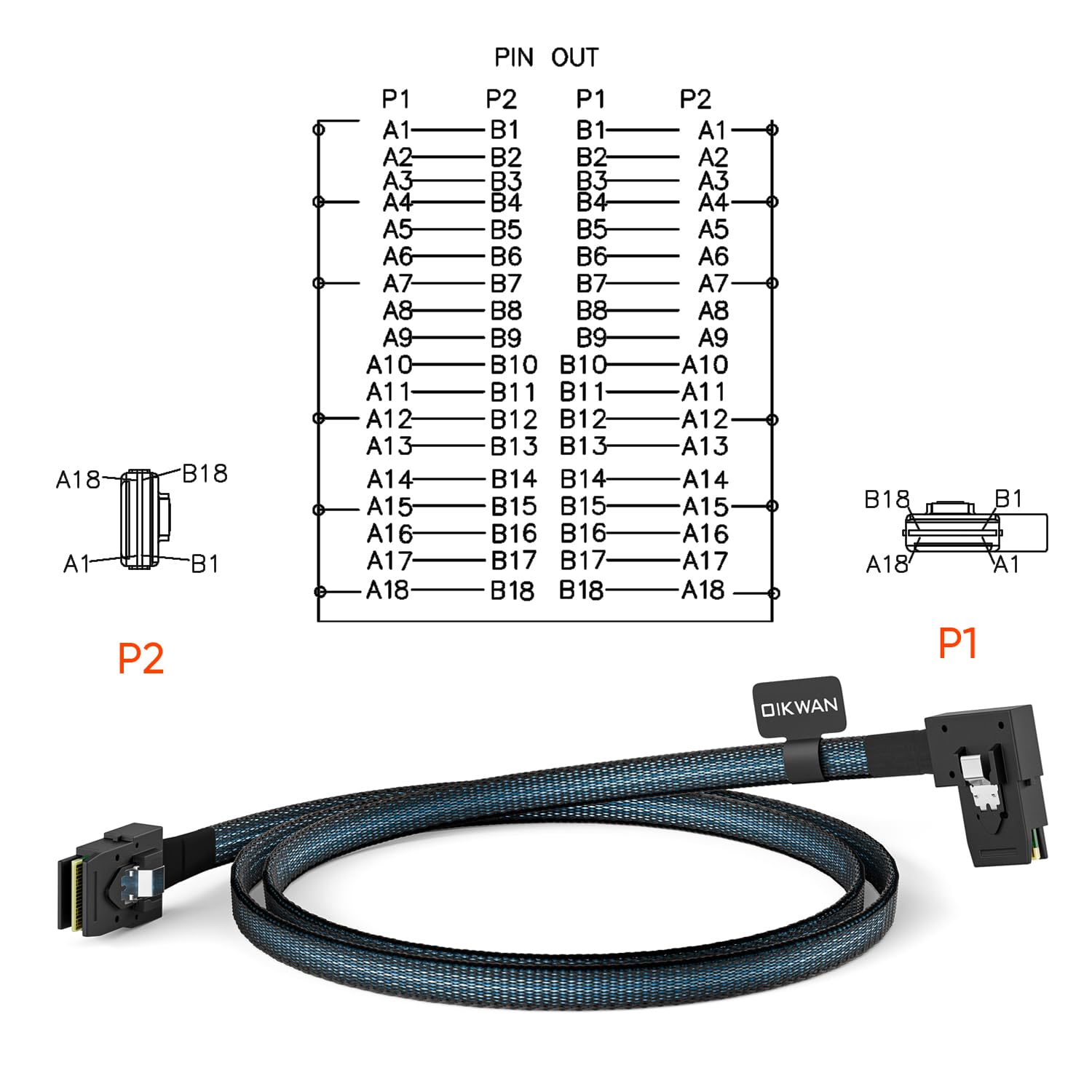 Oikwan Internal Mini Sas Sff 8087 To Right Angle Sff 8087 Cord, Internal Mini Sas To Mini Sas Cable, Compatible With Raid Or Pci