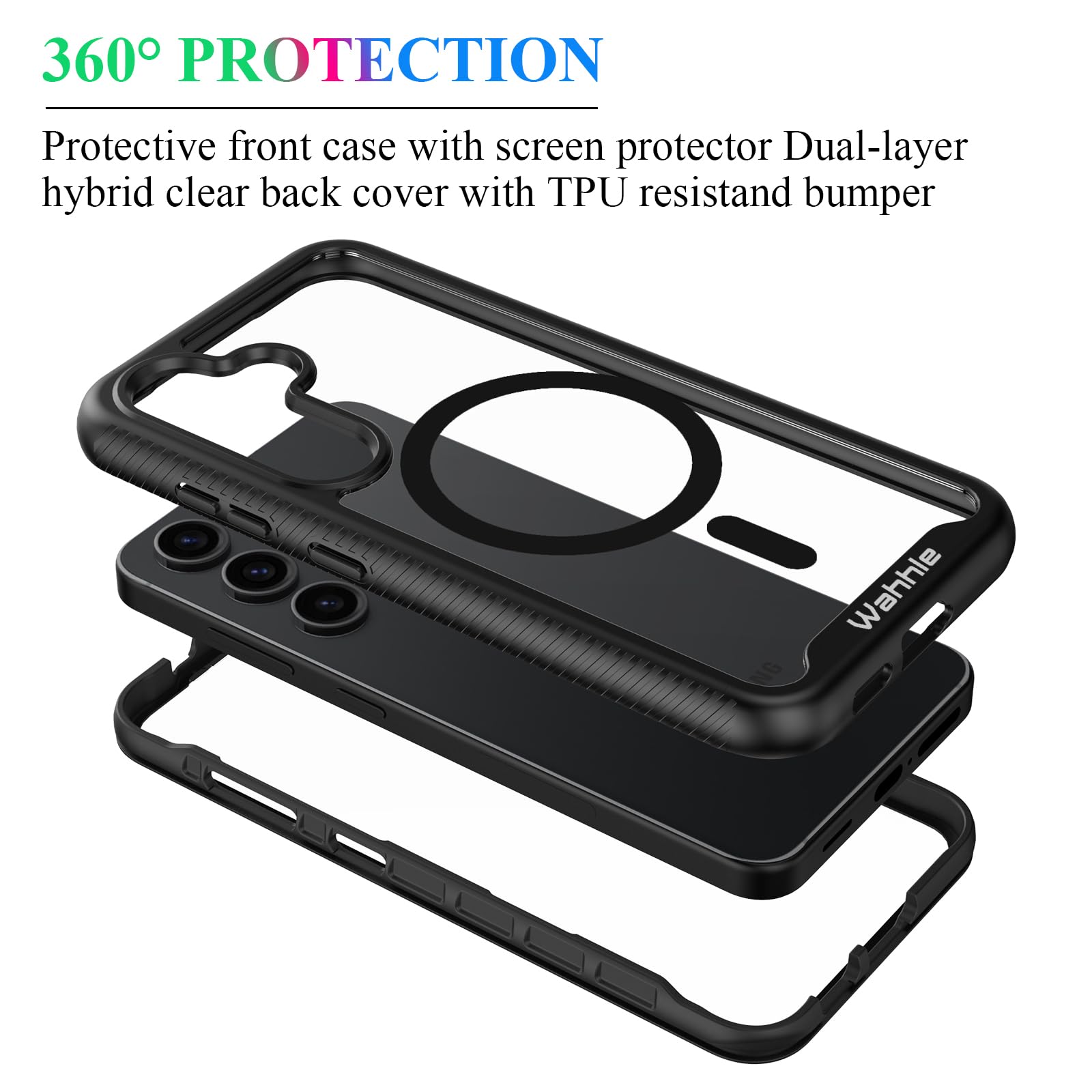 Wahhle Compatible With Samsung Galaxy S24+ Plus Case, Magnetic Wireless Charging Built In Screen Protector Full Body Shockproof