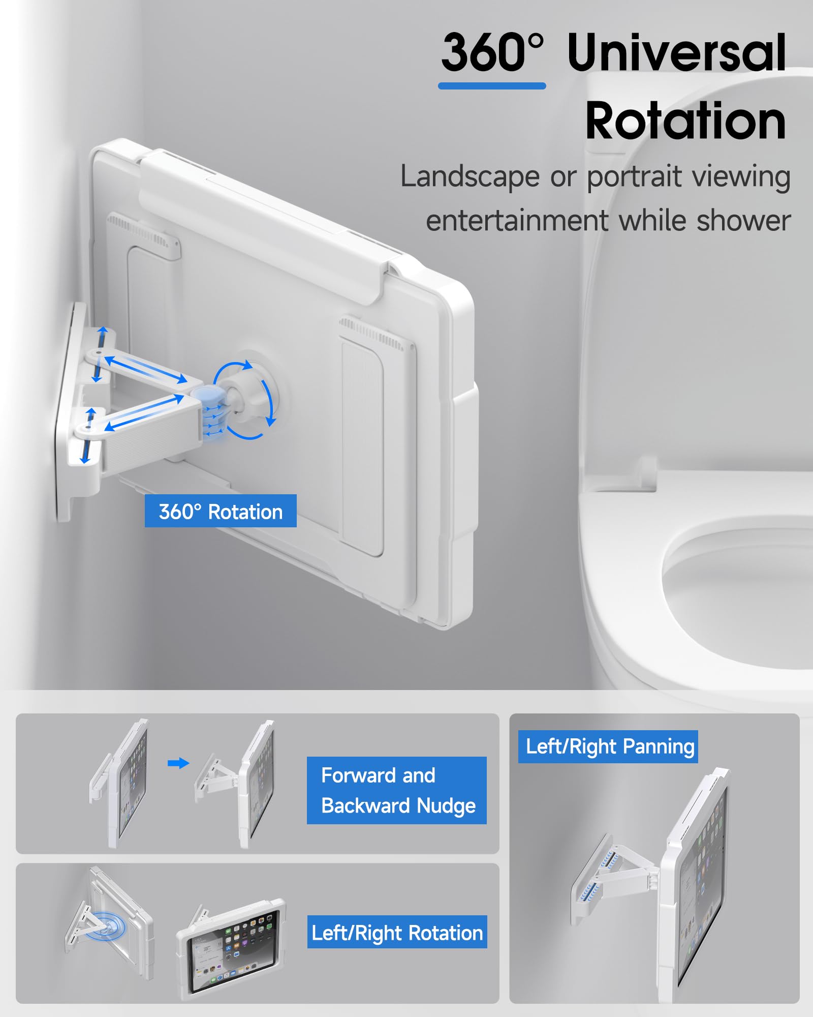 Mistriddle Shower Ipad Holder Waterproof With 480 Rotation Retractable Adjustable, Wall Mount Up To 11, Shower Tablet Holder For