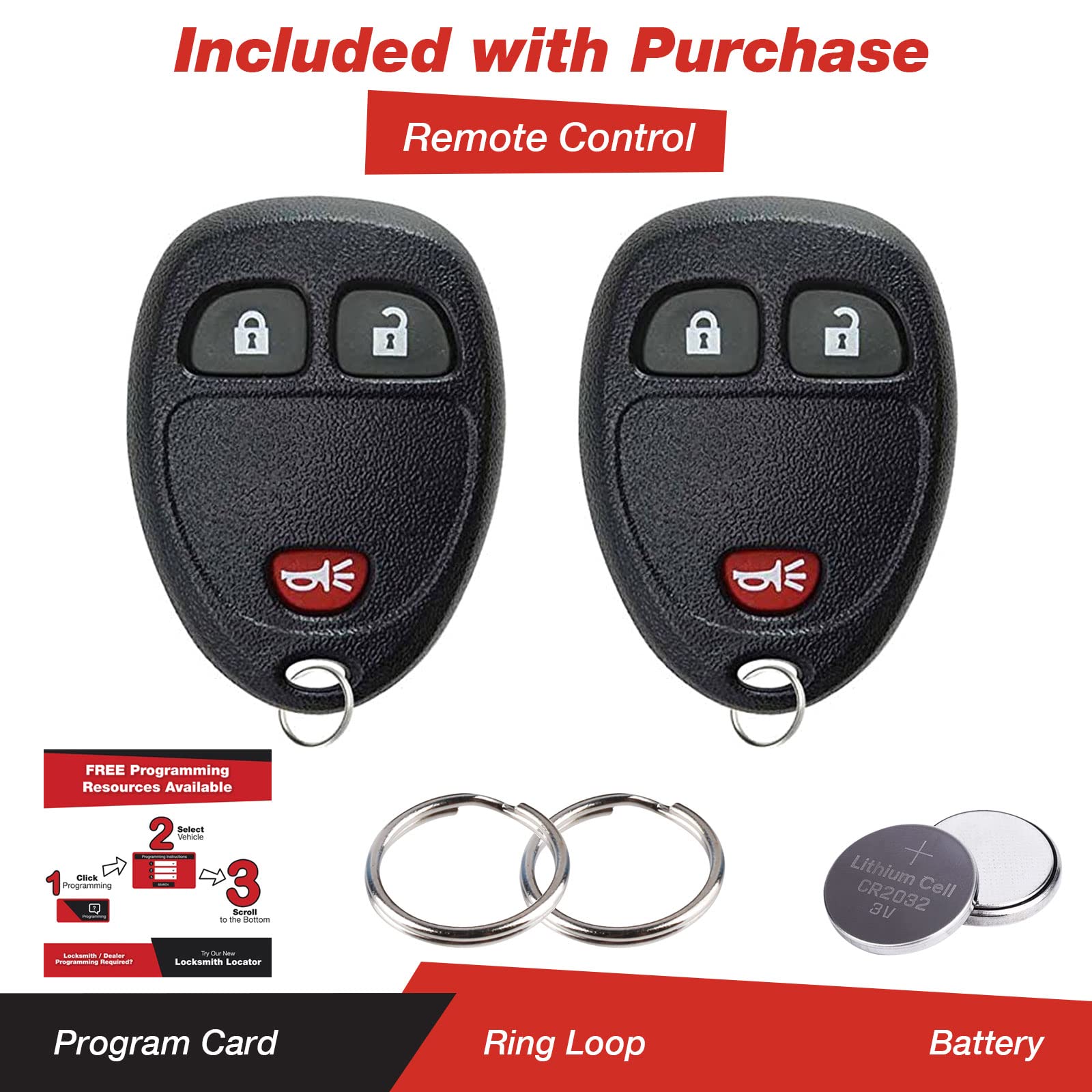 Keylessoption Keyless Entry Remote Control Car Key Fob Replacement For 15913420 With Key (Pack Of 2)