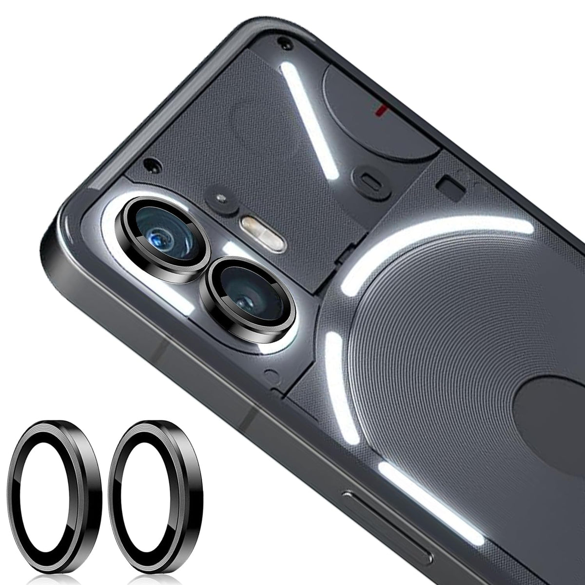 Zeking (2 Set For Nothing Phone (2) Camera Lens Protector, Scratch-Resistant Hd Clarity Ultra-Thin 9H Tempered Glass With Aluminum Edging, Individual Metal Lens Cover (Black)