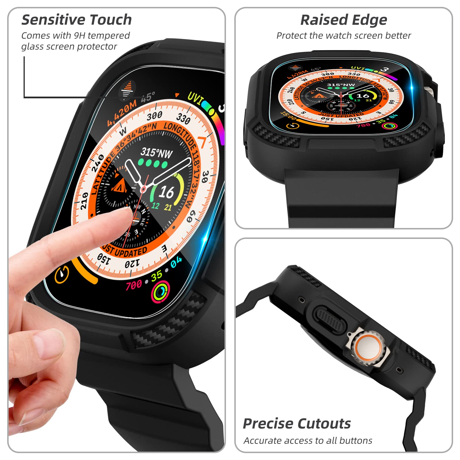 Orobay Compatible With Apple Watch Ultra 2/1 Band 49Mm With Case And Screen Protector, Rugged Band Strap For Iwatch Ultra 2/1 49