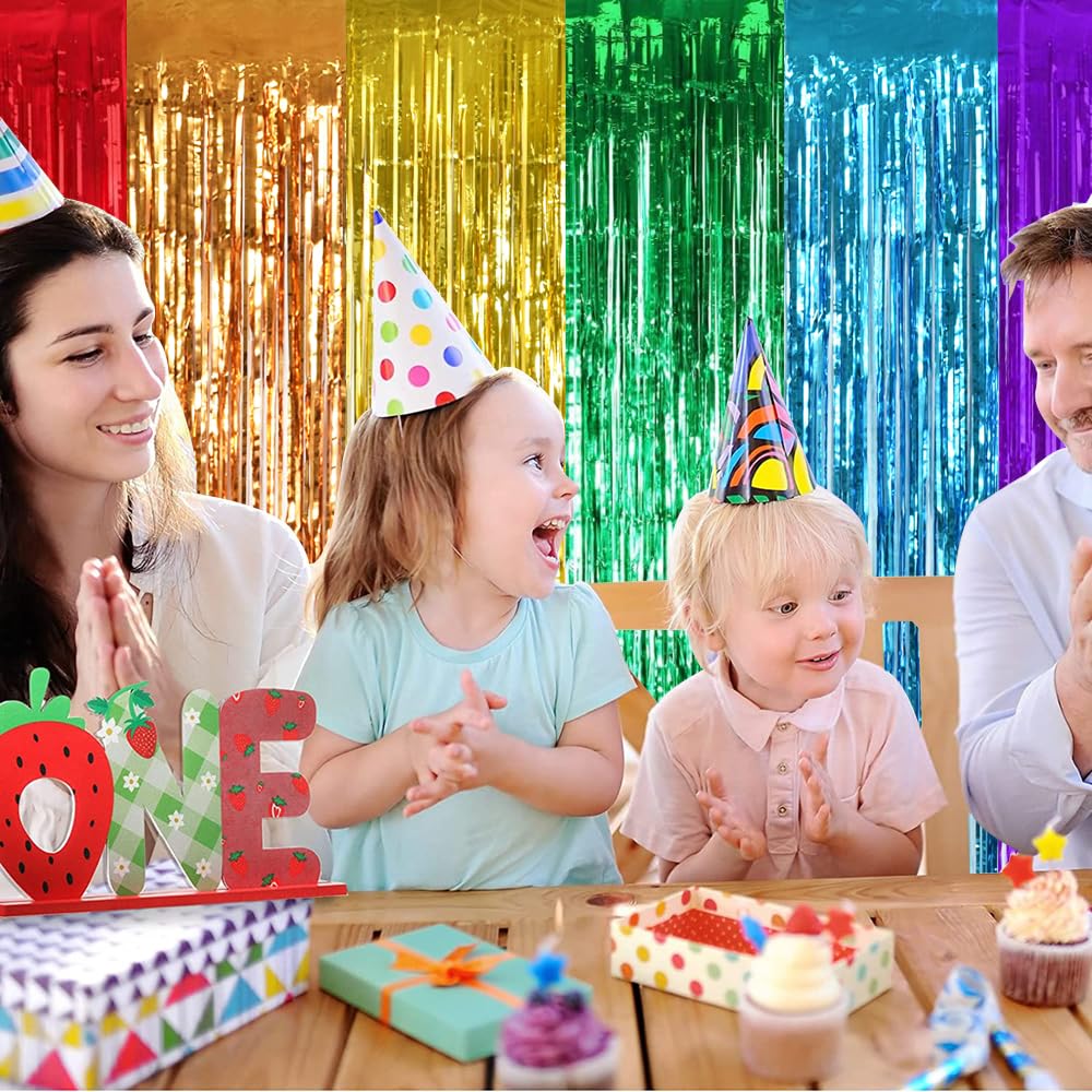Toniful 2Pcs Rainbow Door Streamers,Rainbow Party Photo Booth Backdrop Metallic Streamers Rainbow Foil Fringe Curtains For Birth