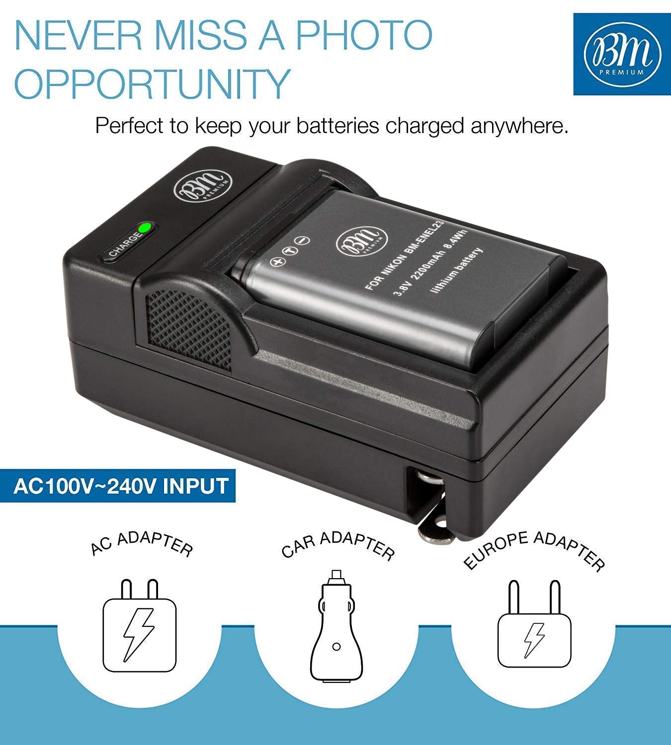 BM Premium Pack of 3 EN EL23 Batteries and Battery Charger for Nikon Coolpix B700, P900, P600, P610, S810c Digital Camera