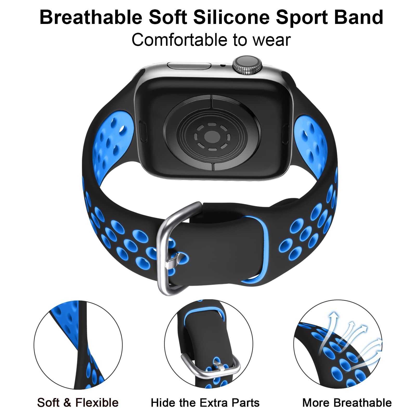 Lerobo 3 Pack Band Compatible With Apple Watch 40Mm 38Mm 41Mm 45Mm 46Mm 44Mm 42Mm,Soft Silicone Sport Strap Breathable Band For