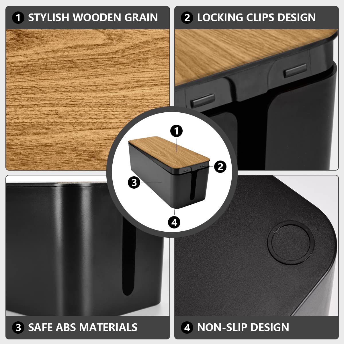 Cable Management Box Large   Wooden Grain Cable Organizer Box To Hide Wires&Power Strips,Tv&Desk Computer Wires,With Cable Clips