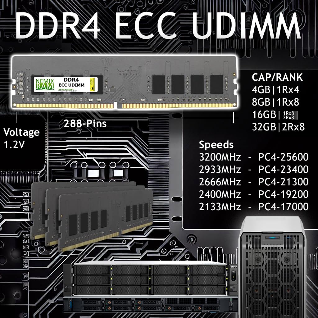 Nemix Ram 128Gb (8X16Gb) Ddr4 3200Mhz Pc4 25600 2Rx8 1.2V 288 Pin Ecc Unbuffered Udimm Kit
