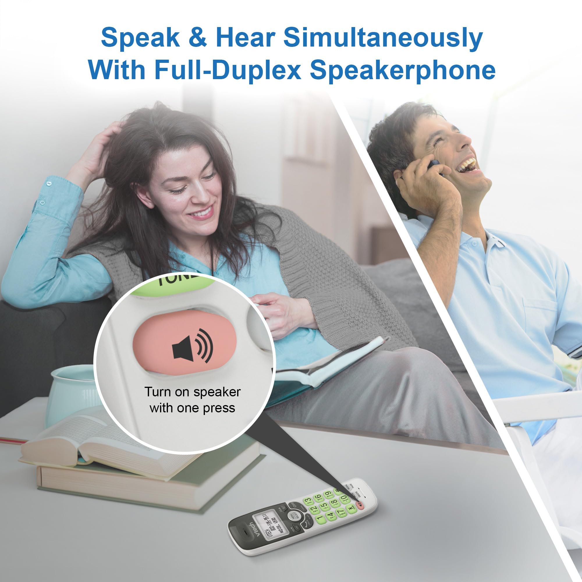 [New] Vtech Vg131 Dect 6.0 Cordless Phone - Bluetooth Connection, Blue-White Display, Big Buttons, Full Duplex Speakerphone, Cal