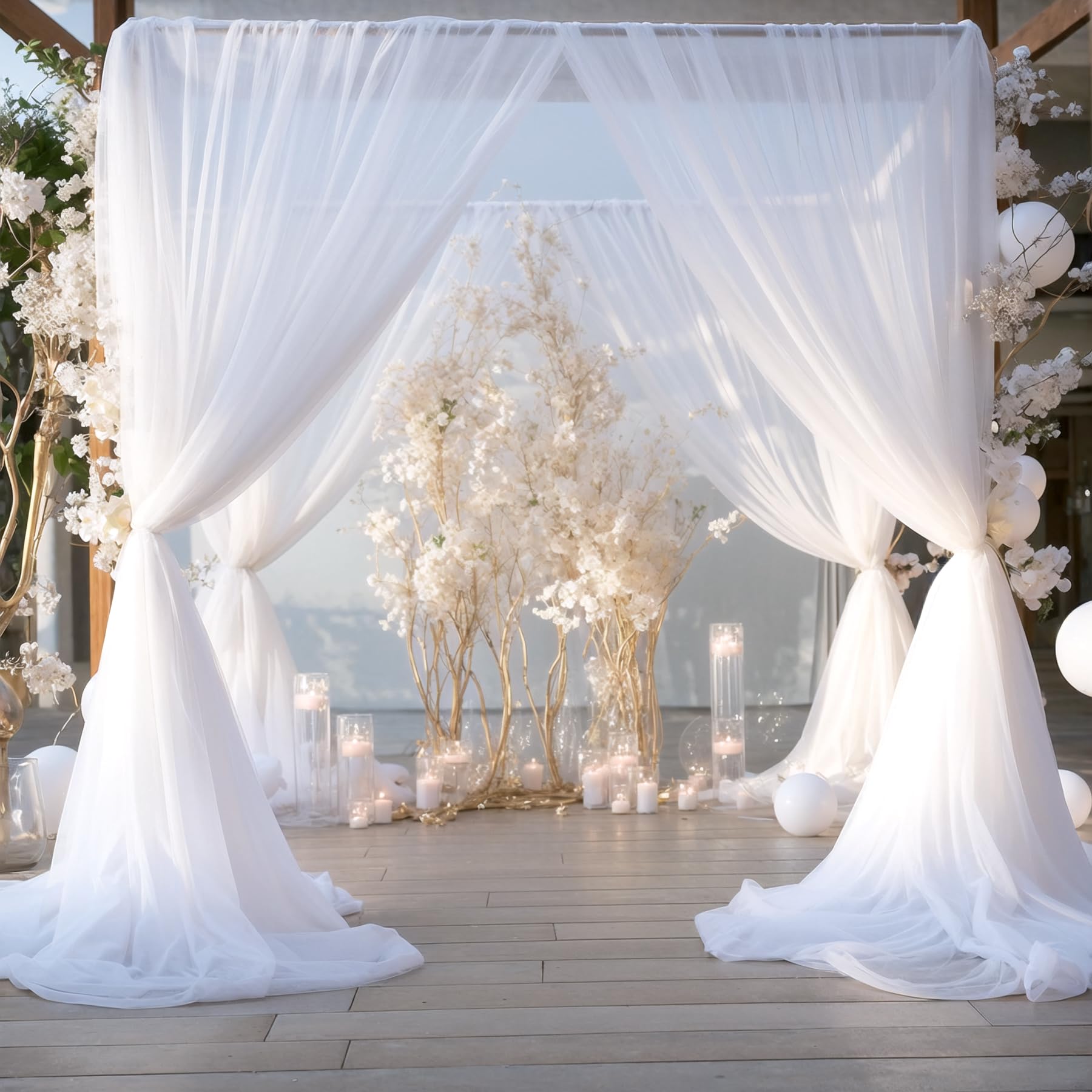 10Ft X 10Ft White Sheer Tulle Backdrop Curtains For Party Wedding Wrinkle Free Curtain Backdrops Drapes For Baby Shower Birthday