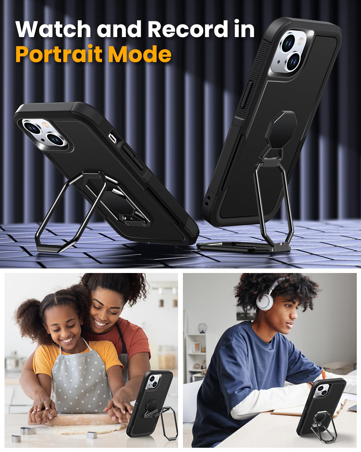 Shields Up For Iphone 13 Case With Stand (Two-Way Stand), 14 Phone Case With Double Ring Holder, Heavy Duty Shockproof Cover For