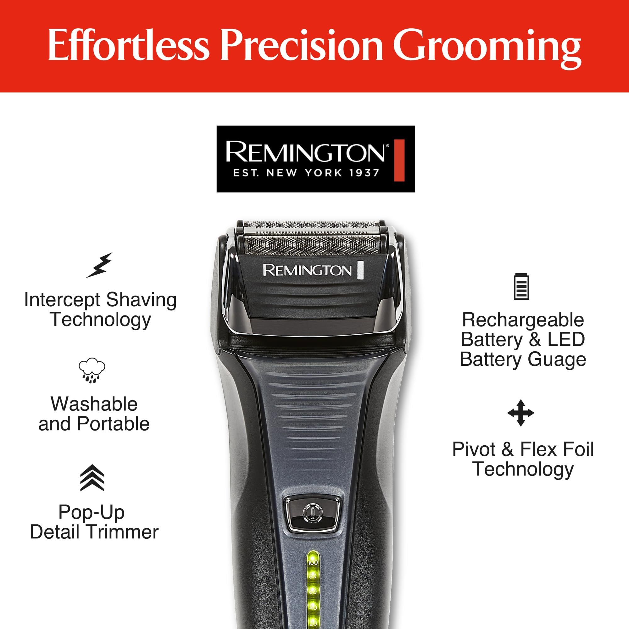 Remington F5 Foil Shaver - Electric Razor for Men, Cordless, Lightweight, Model F5-5800B, Black, Rechargeable with Pop Up Trimmer