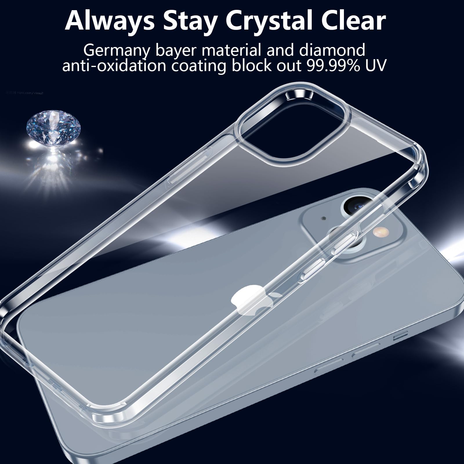 Jaroco For Iphone 13 Case 6.1 Inch, Anti Yellowing Shockproof Phone Bumper Cover, Anti Scratch Clear
