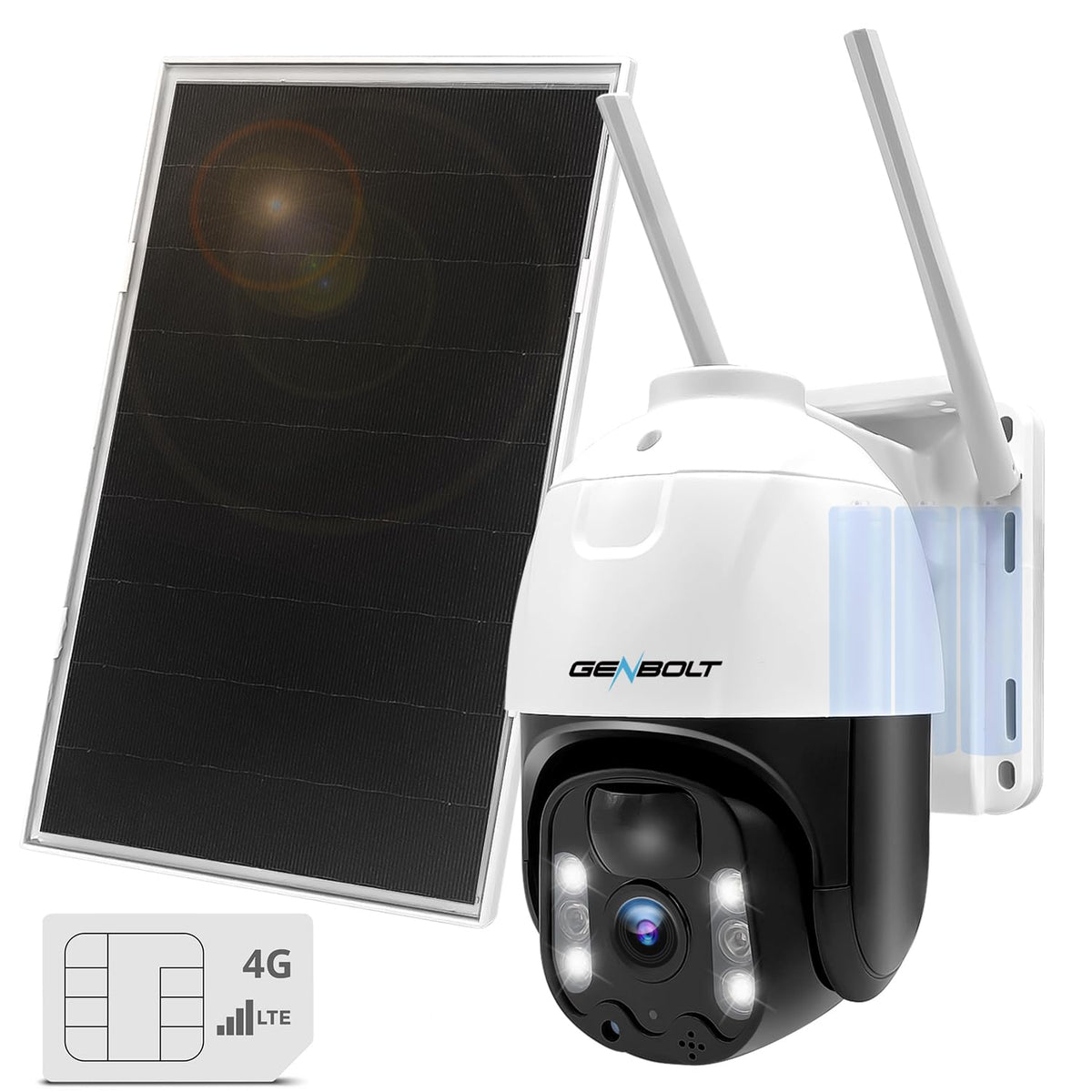 4G Lte Cellular Solar Security Camera Outdoor Wireless, Genbolt 8W 15600Mah Battery Operated Surveillance Camera No Wifi, Ptz Ip