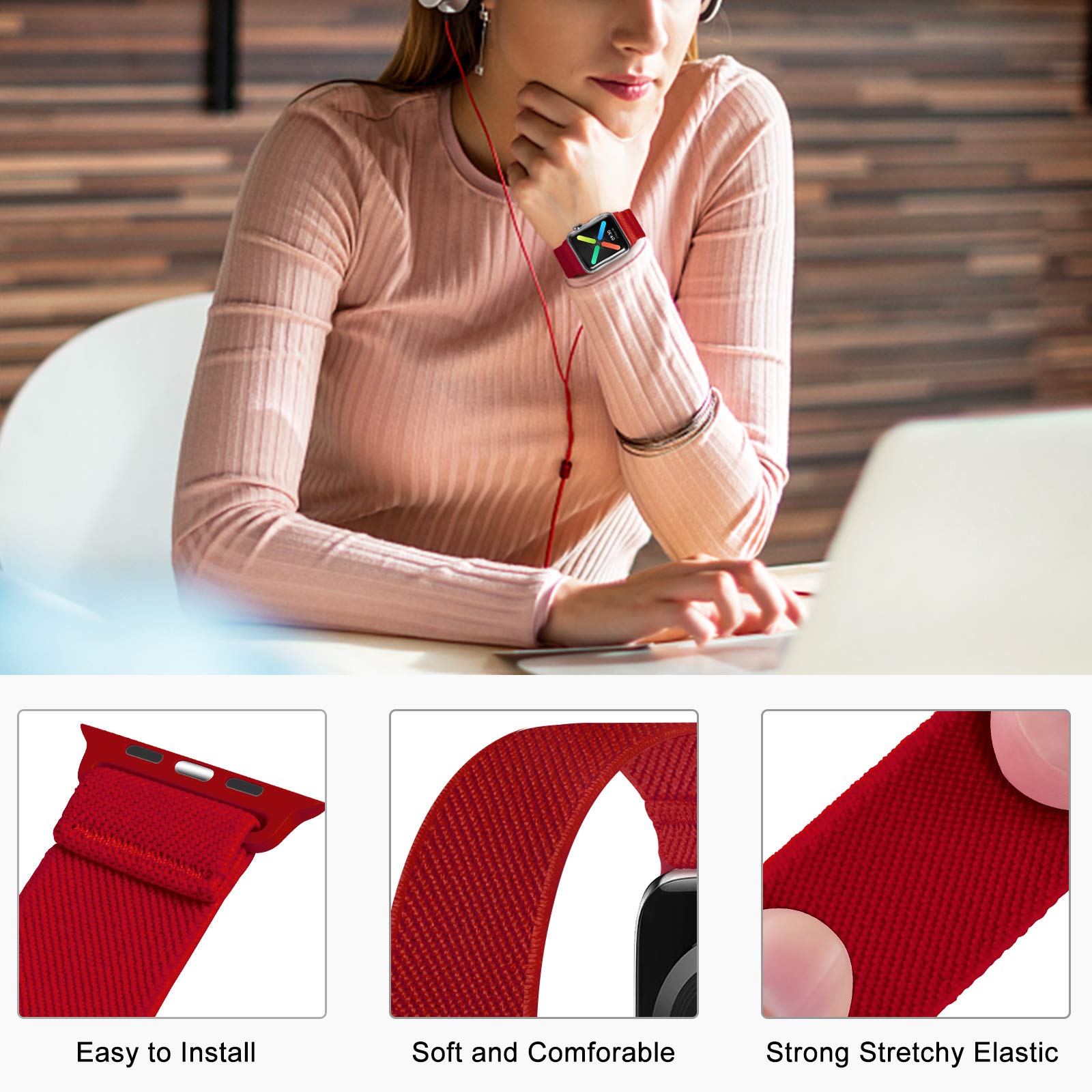 Enjiner Stretchy Nylon Solo Loop Bands Compatible With Apple Watch 38Mm 40Mm 42Mm 44Mm Iwatch Series 6 Se 5 4 3 2 1 Strap, Sport