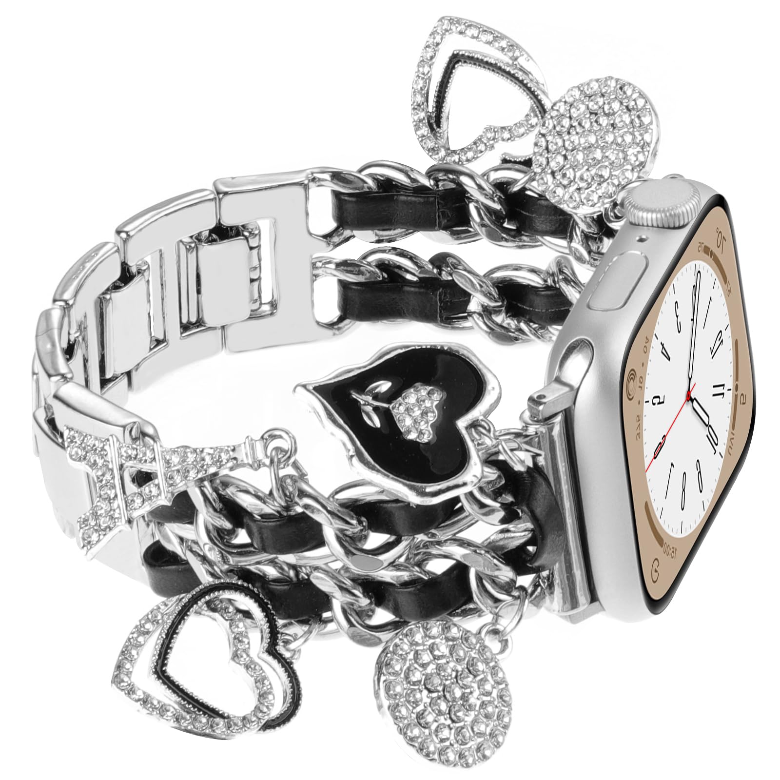 Realsign Stylish Metal Wristband Compatible With Apple Watch Band 38Mm 40Mm 41Mm,Cuban Chain Bracelet With Cute Sparkly Diamond