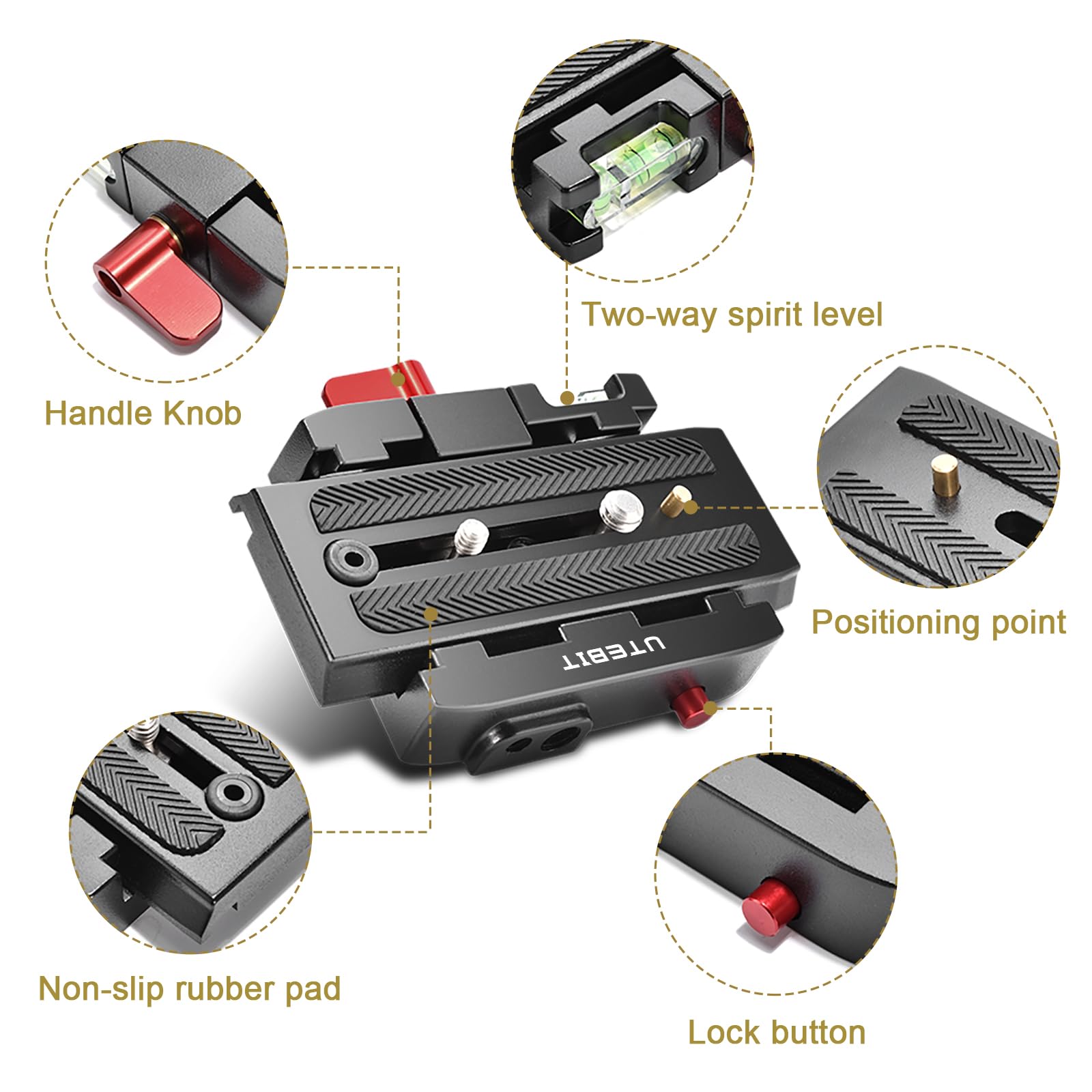 Utebit P200 Quick Release Plate   Aluminum Alloy Camera Tripod Base Plate With 1/4' And 3/8' Screw Hole Compatible With Sony A6400 Manfrotto Only