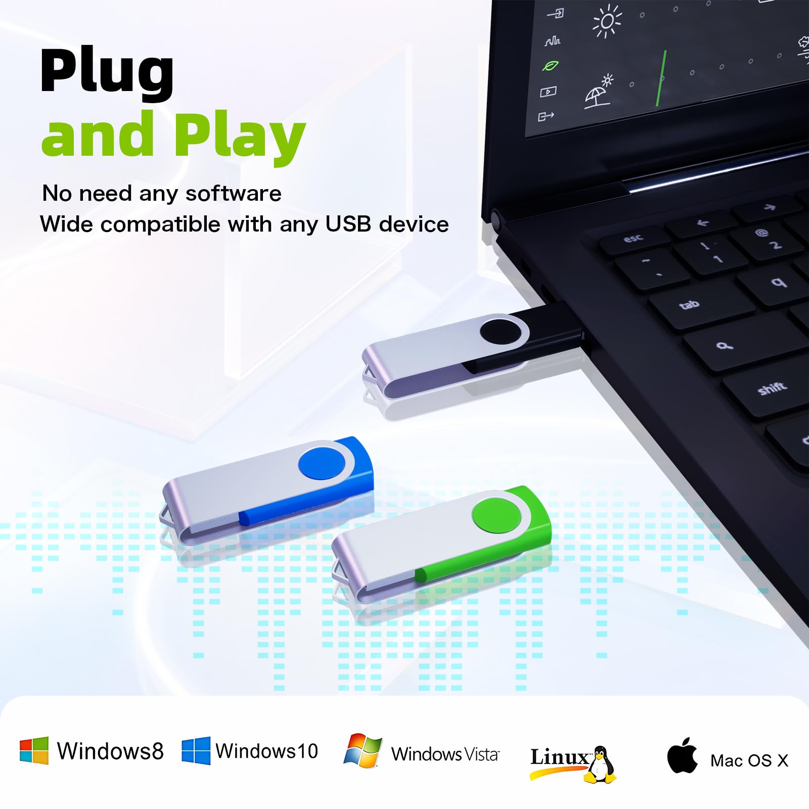 Wooolken 32Gb Flash Drive 10 Pack Bulk Pen Drive Metal Usb 2.0 Thumb Drive Swivel Memory Stick 32 Gb 10 Colors Multipack Value Z