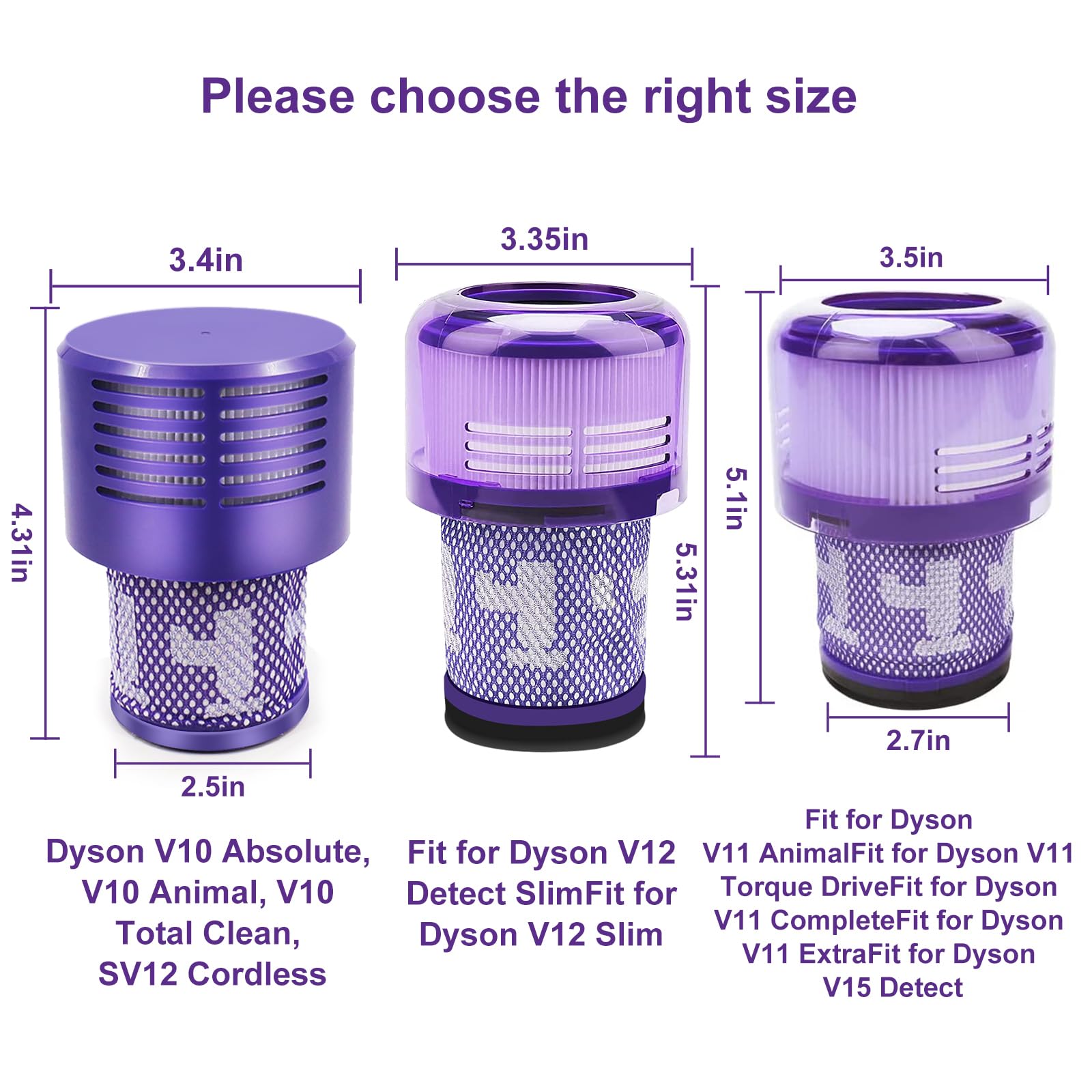 V10 Filters For Dyson V10 Cyclone Series, V10 Animal, V10 Absolute, V10 Total Clean, Sv12, Part No. 969082 01, 3 Pack Filters An