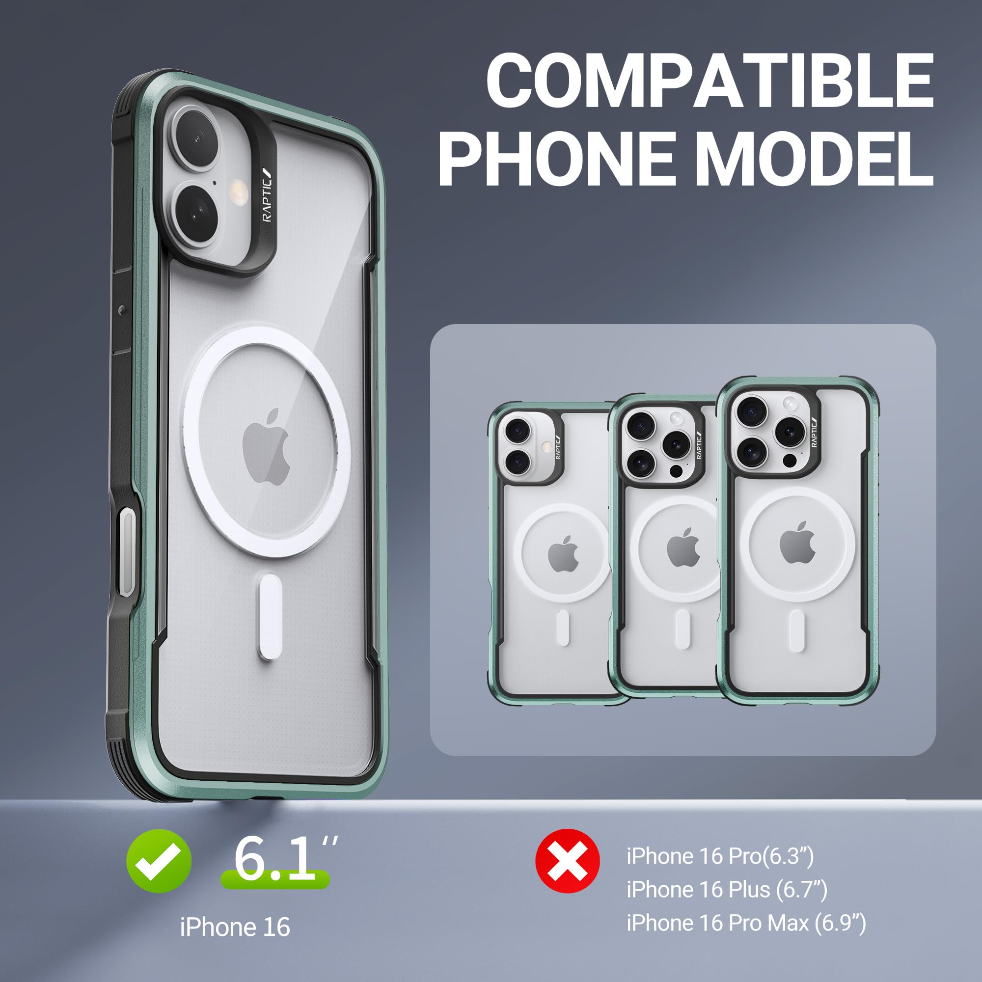 Raptic Shield Magnetic For Iphone 16 Case, Compatible With Magsafe, [For 2024 Capture Button Shockproof Clear Case], Military Gr