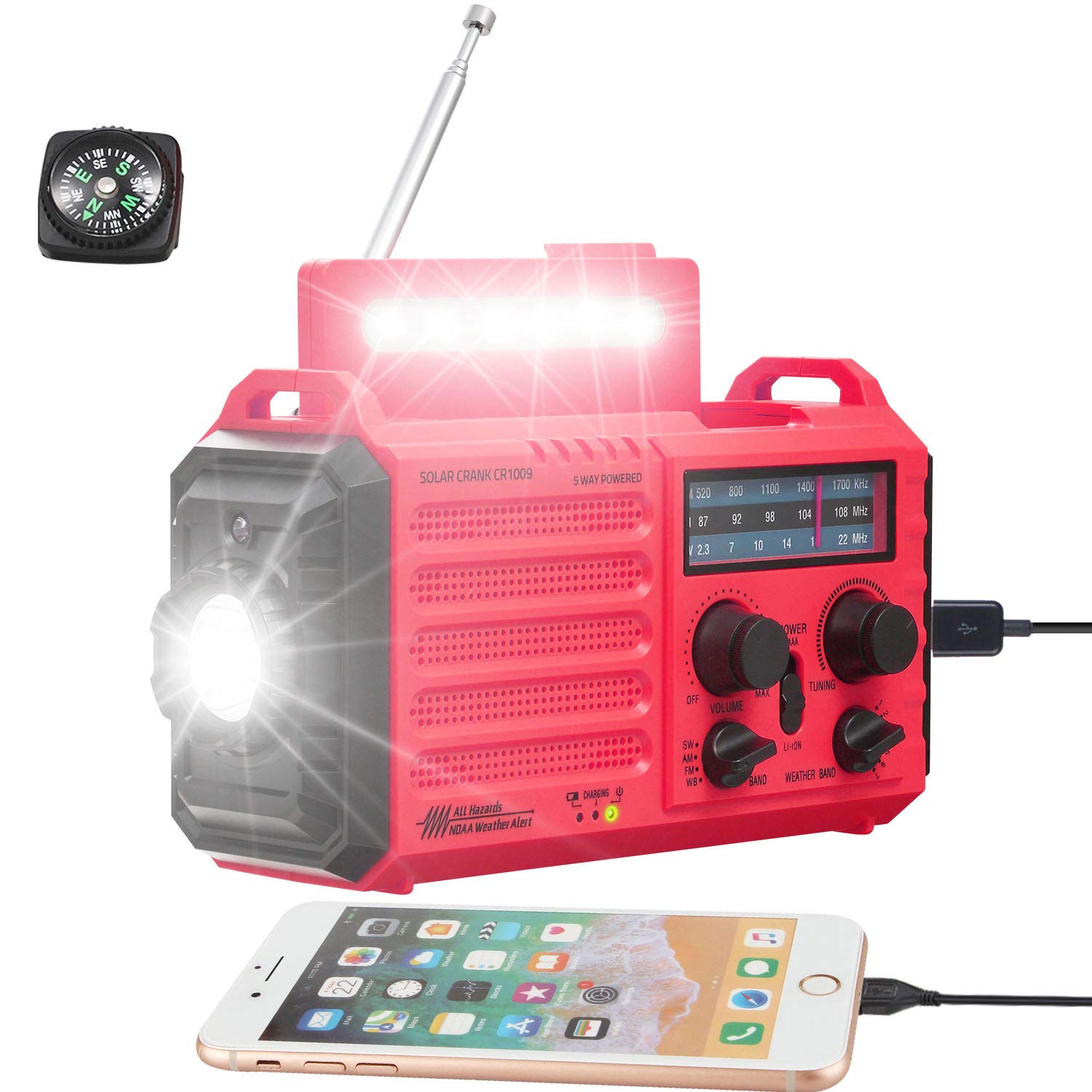 5000Mah Weather Alert Radio, Am/Fm/Sw/Noaa Radio, Solar Hand Crank Portable Survival Emergency Radio,Rechargeable Battery Power 