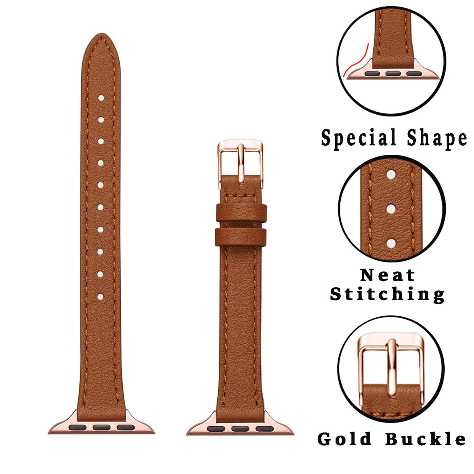 Stiroll Slim Leather Bands Compatible With Apple Watch Band 38Mm 40Mm 41Mm 42Mm(Series 10), Top Grain Leather Watch Thin Wristba