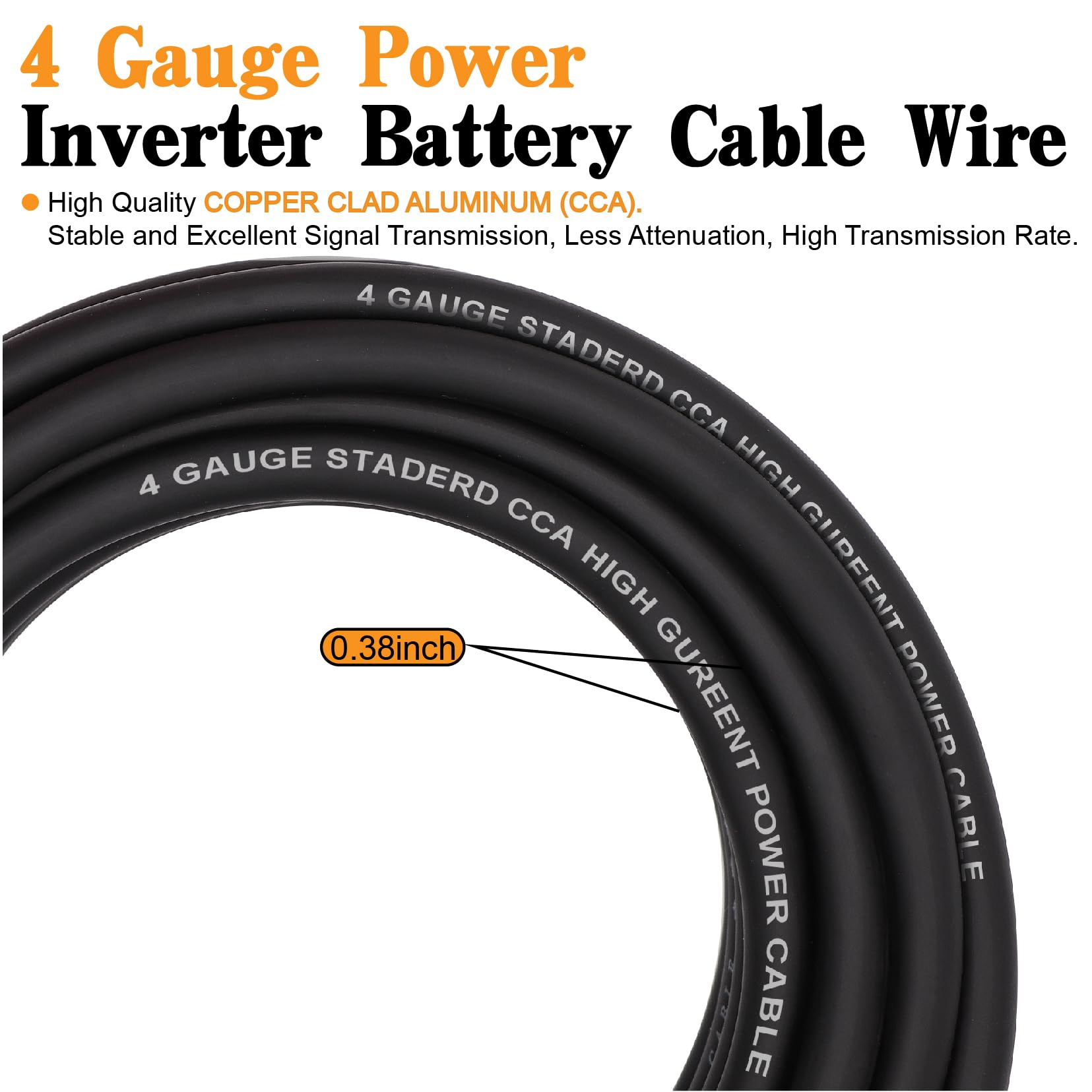 Taukealugs 4 Gauge Wire Copper Clad Aluminum Cca 50Ft Black/Red With 4Ga Lugs,100A Anl Fuse Holder And Heat Shrink Tube   Batter