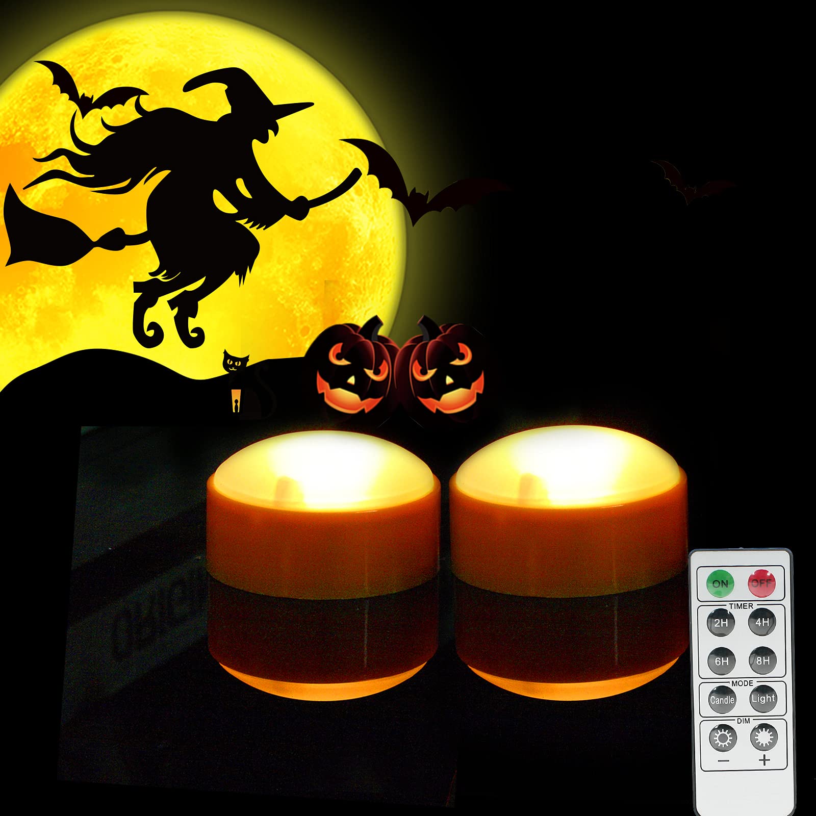 2 Pack Halloween Led Pumpkin Lights With Remote And Timers Battery Operated Jack O Lantern Lights Bright Flickering Flameless El
