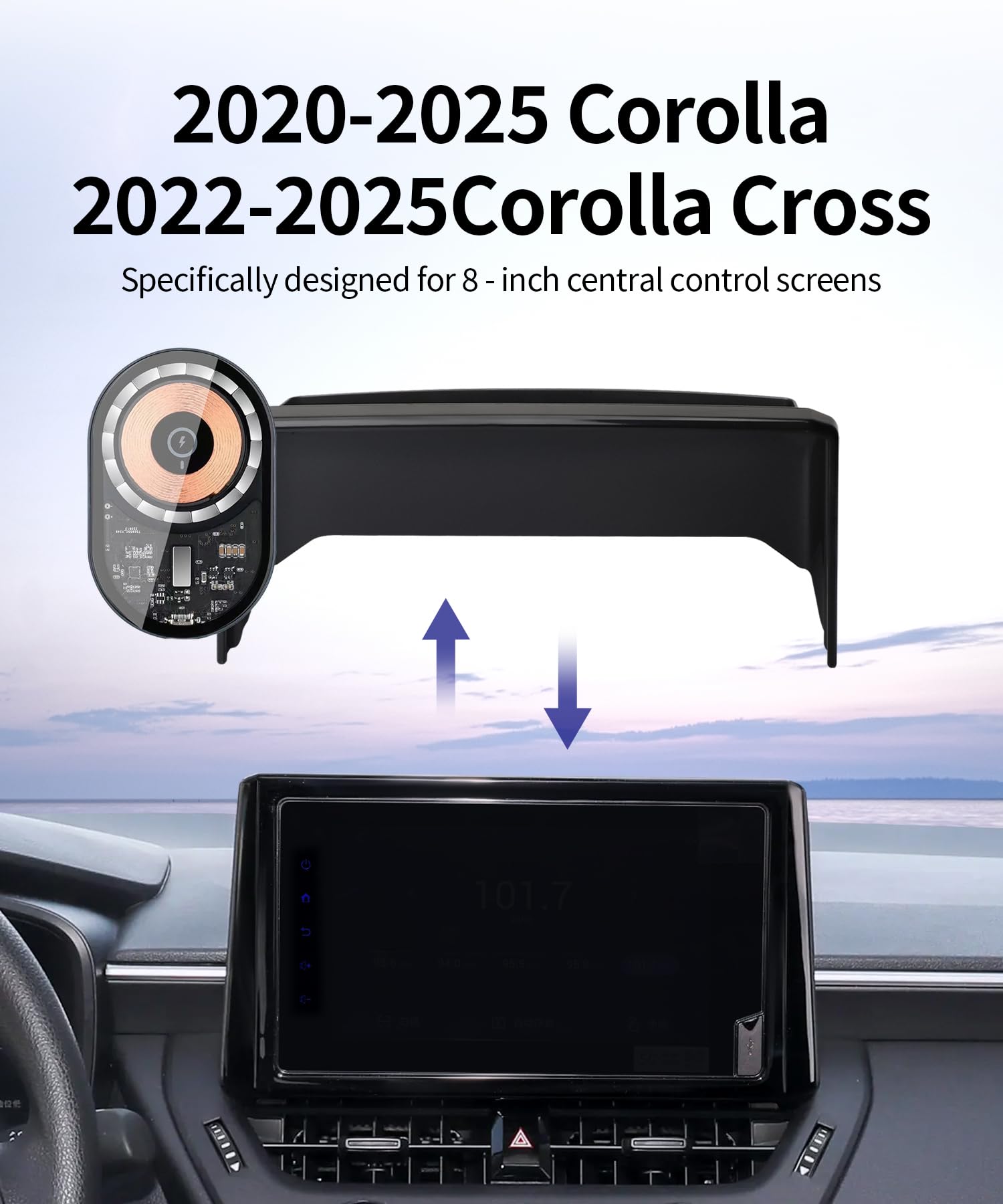 Masergogo Wireless Charging Car Phone Holder For Toyota Corolla 2020-2025Hybrid/Corolla Cross 2022-2025 Accessories 8 Inch Scree