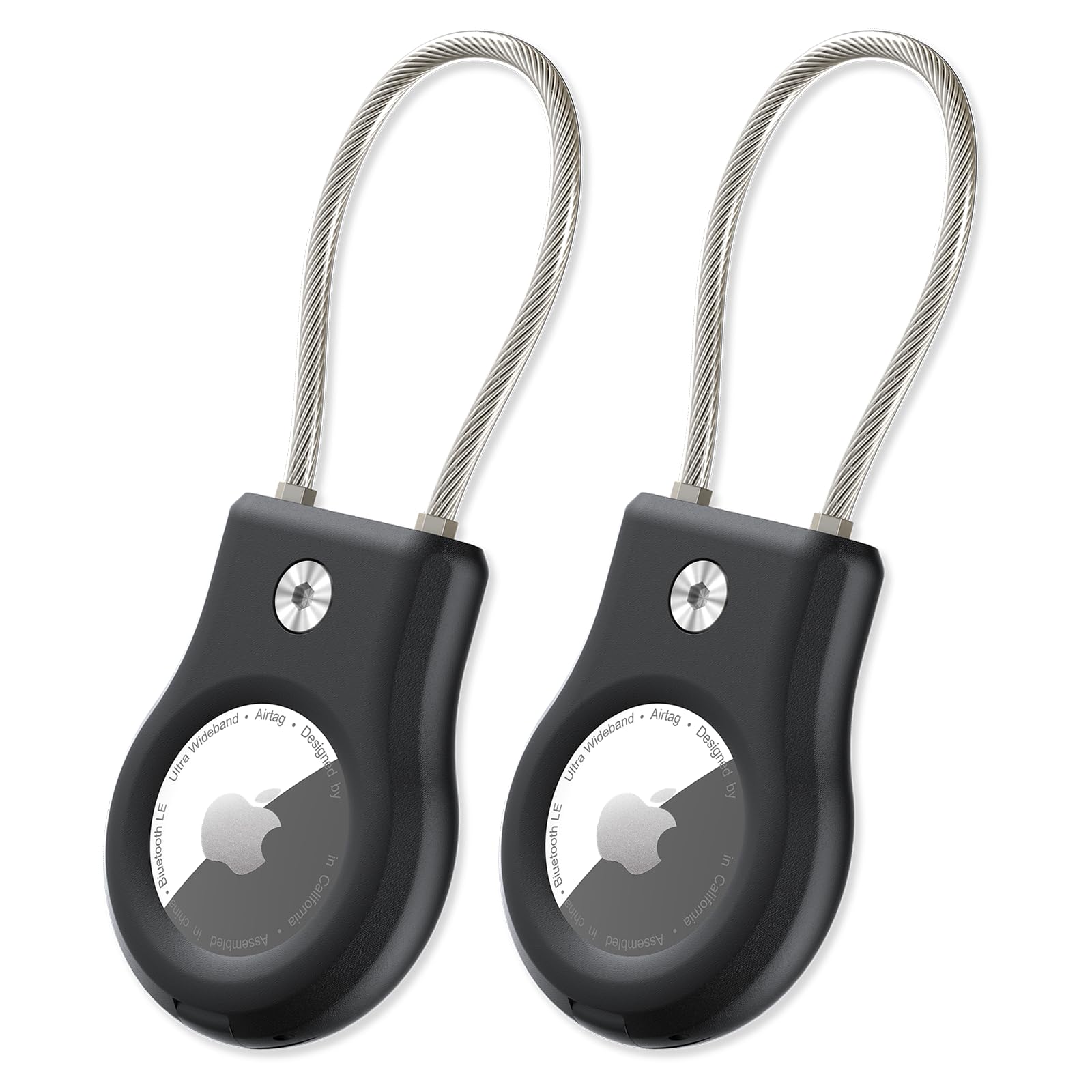 Airtag Keychain Holder 2 Pack, Air Tag Lock Case Holders With Wire Cable, Sturdy Protection Airtag Key Chain, Compatible Apple A