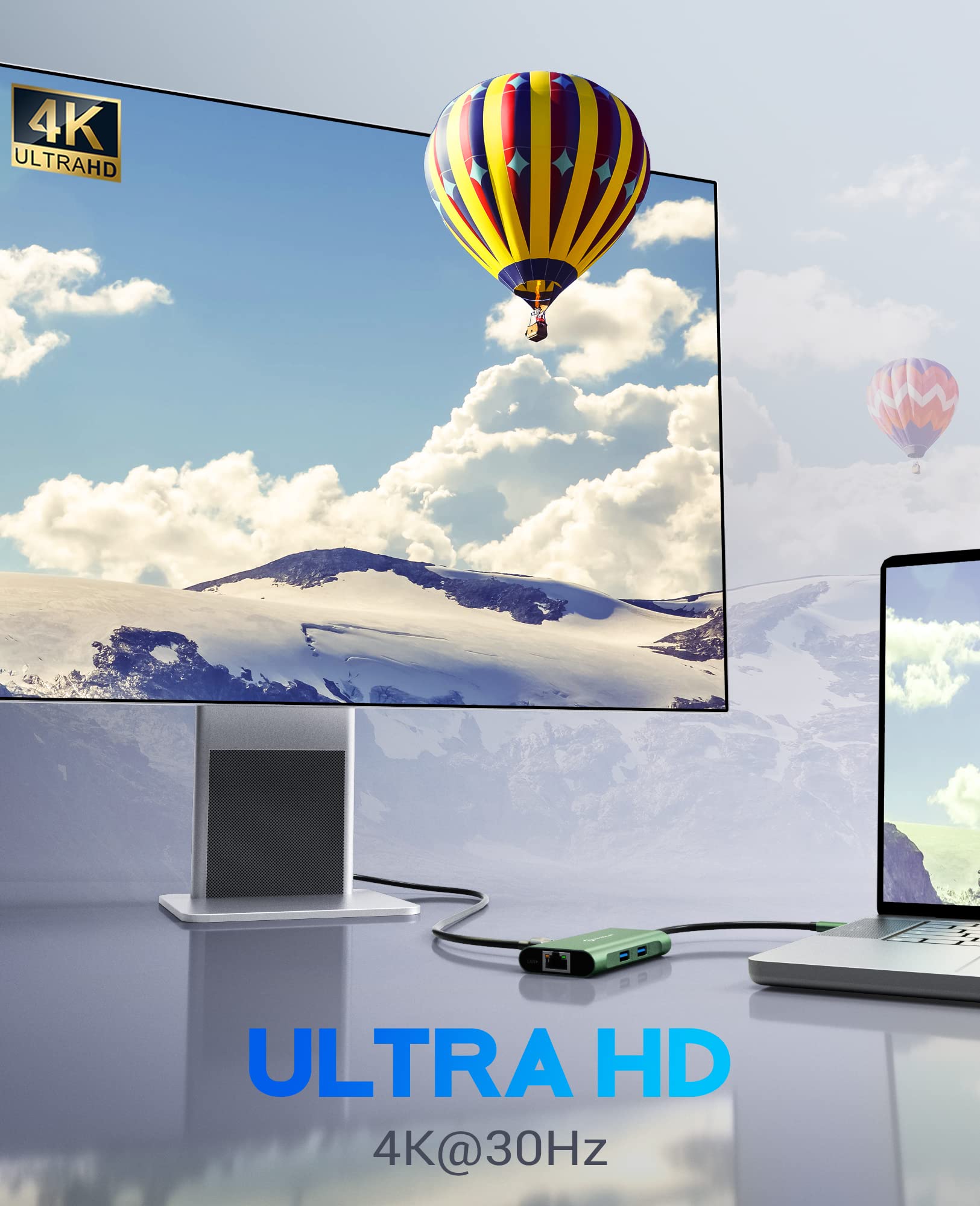 Utechsmart Usb C Hub, Ethernet Multiport Adapter 6 In 1 Usb C To Hdmi Dock Compatible For Macbook Pro/Air, Chromebook, Dell Xps,