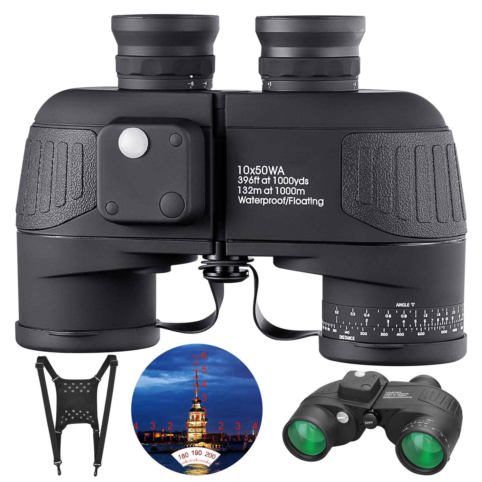 10X50 Marine Binoculars With Rangefinder For Adults   Ipx7 Waterproof Bak4 Prism Fmc Lens Binoculars With Compass And Shoulder H