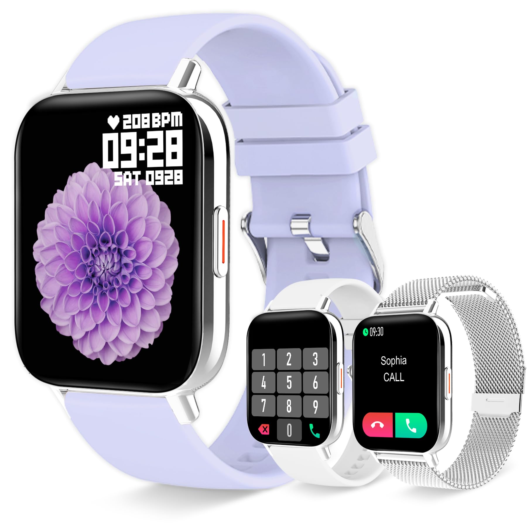 Erkwei Smart Watch For Women(Answer Call/Dial) Waterproof Smartwatch For Android Ios Phones 1.7 Inches Fitness Tracker With Pedo