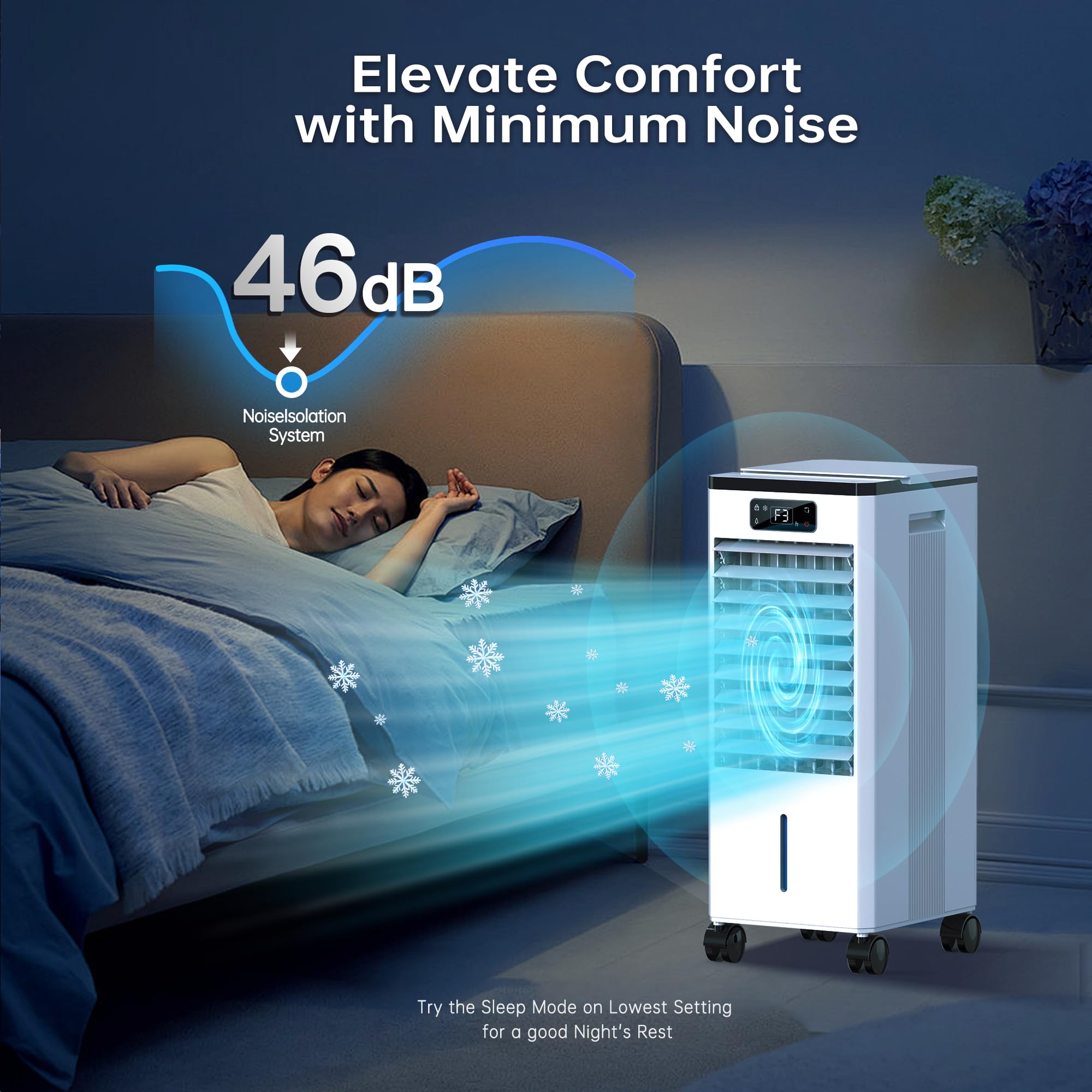 Feculs Portable Air Conditioners No Windows Needed, 3-In-1 Swamp Cooler, Evaporative Air Cooler, 4 Modes & 3 Speeds, 2-Gal Water