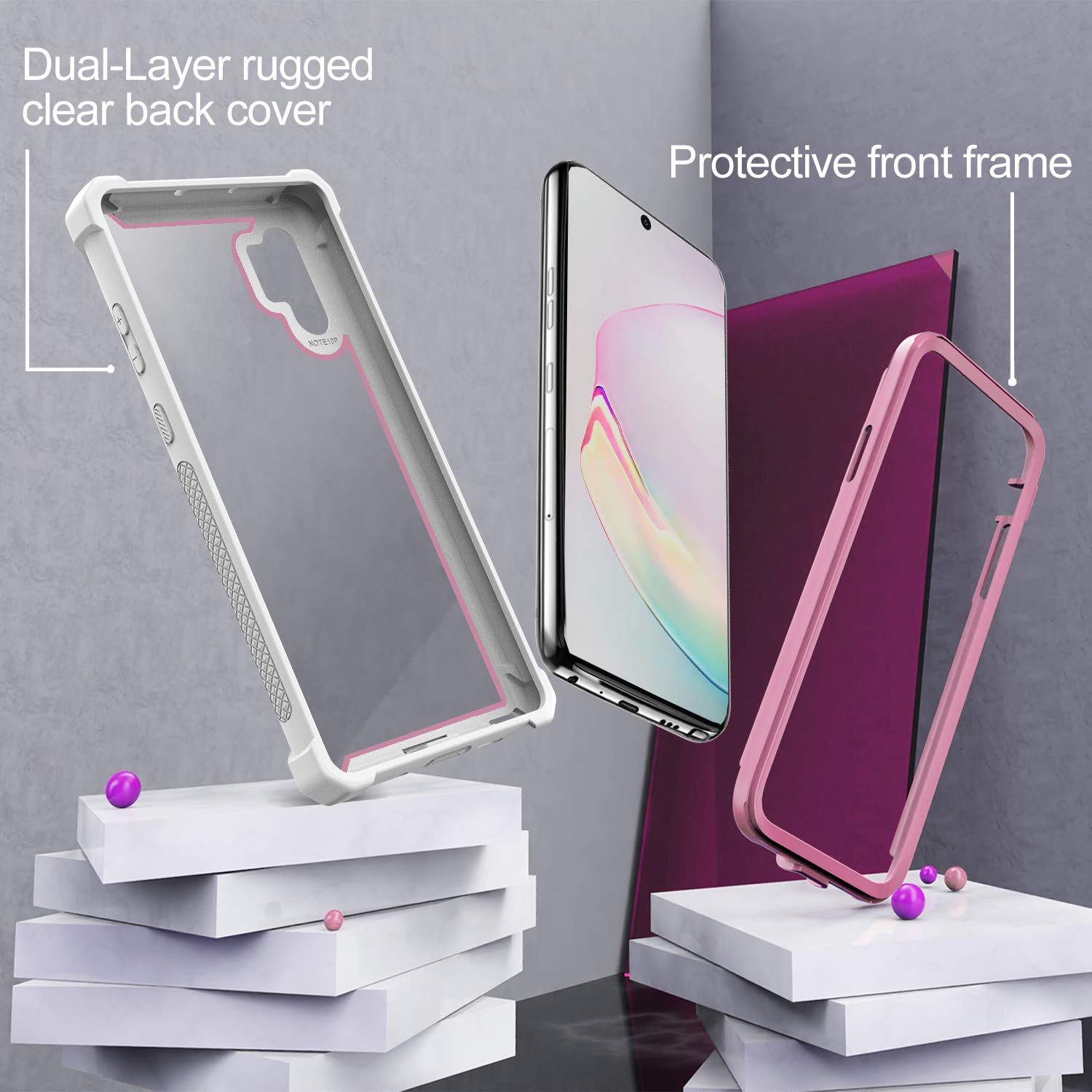 Kself Case For Samsung Galaxy Note 10 Plus Case With Screen Protector, Full Body Protective Hybrid Dual Layer Shockproof Acrylic