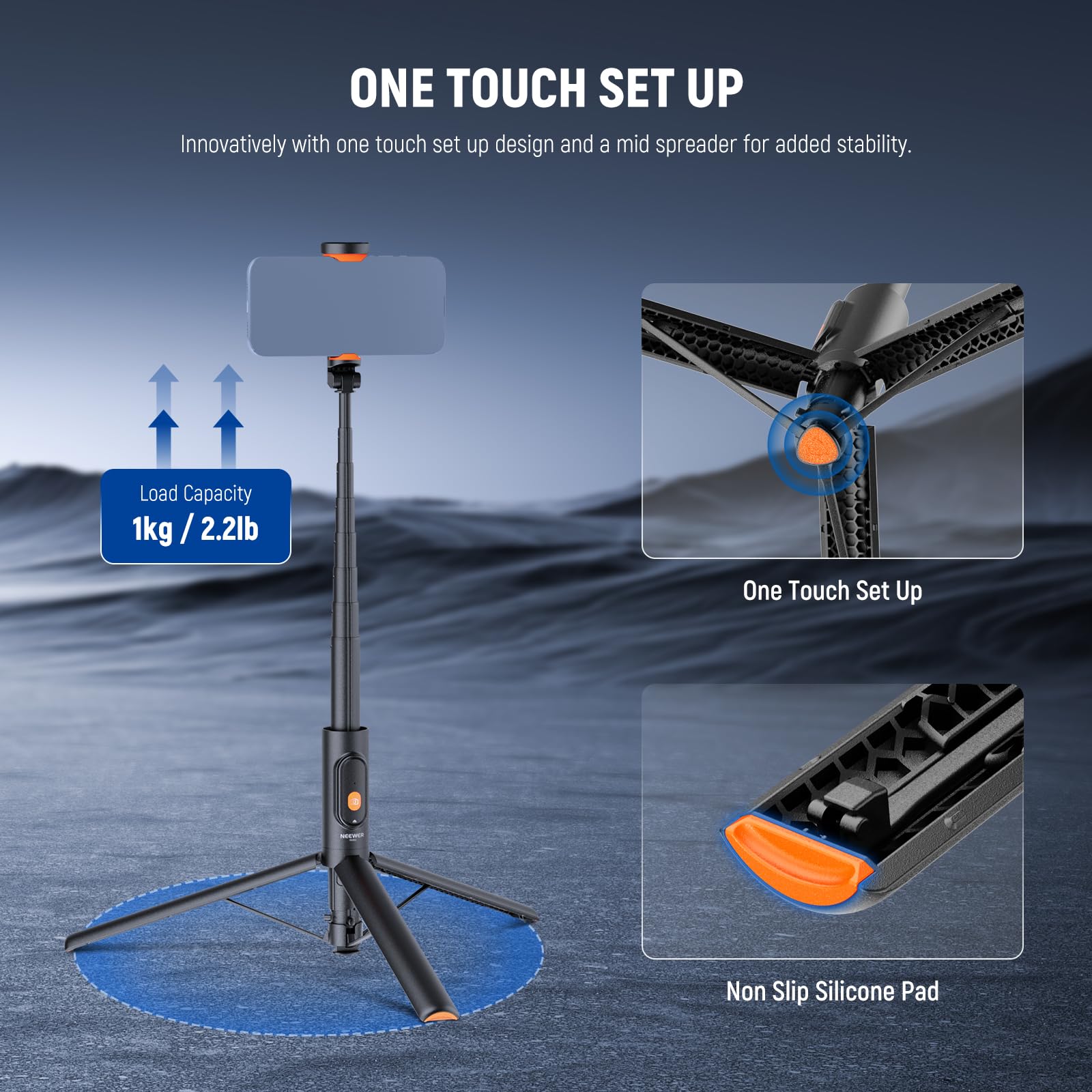 Neewer 57.9'' Selfie Stick Tripod Compatible With Iphone Samsung Android, Metal Portable Lightweight Travel Cell Phone Stand Wit