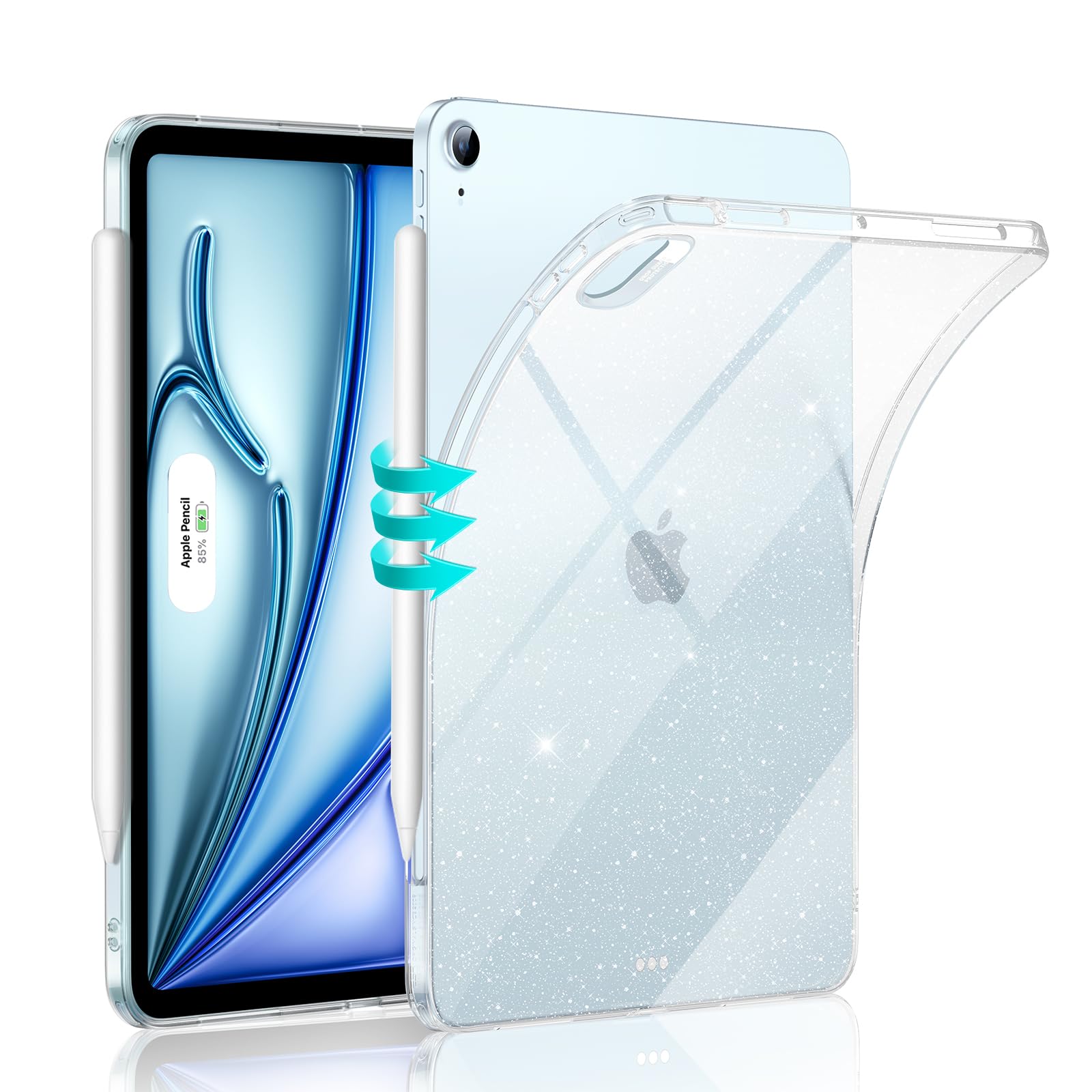 Esr For Ipad Air 11 Inch Case M2 2024, Ipad Air 6Th/5Th/4Th Gen(2024/2022/2020), Slim&Light, Yellowing Resistant, Transparent Back Cover, Supports Pencil Pro&Pencil (Usb C), Zero Series,Clear Shimmer