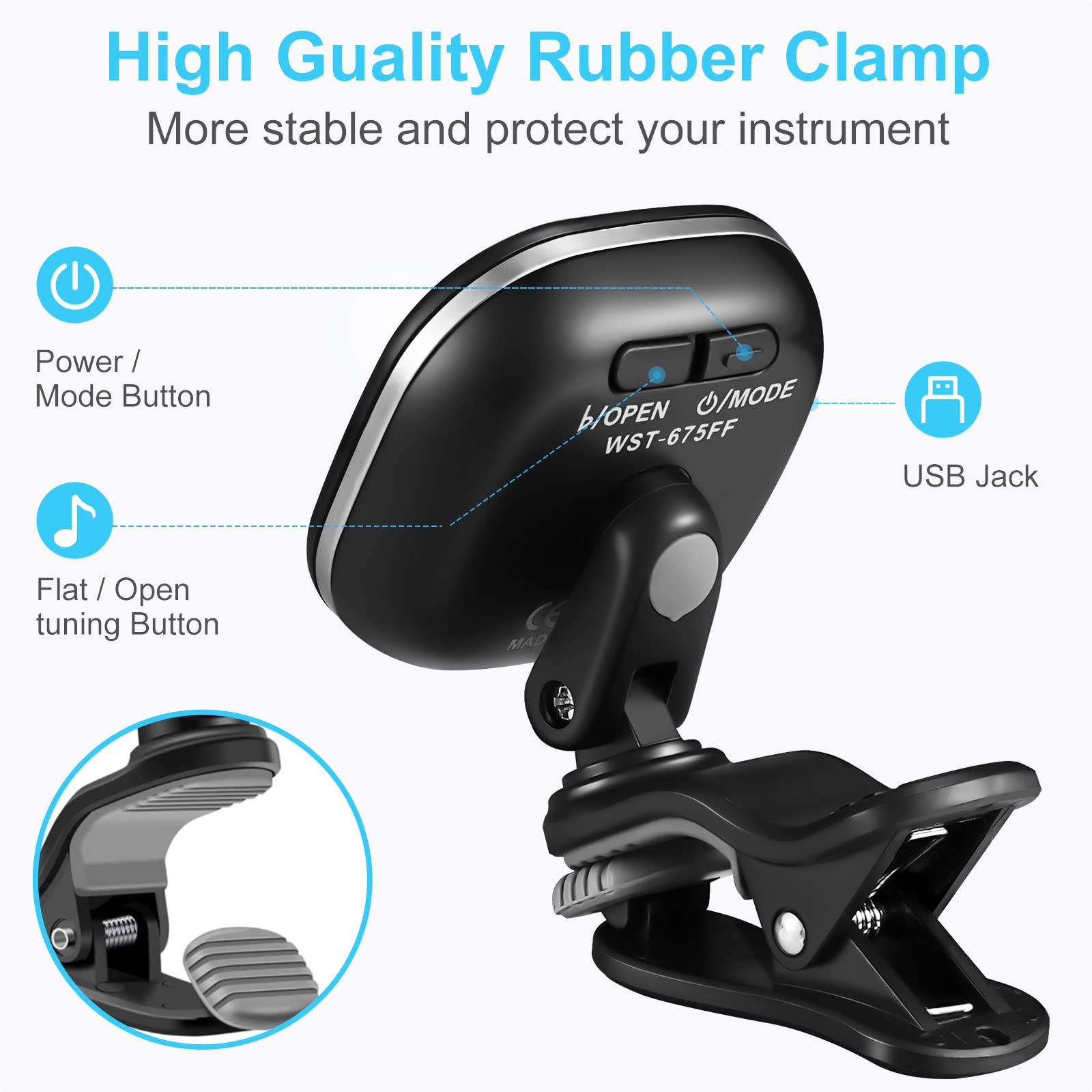 Lekato Guitar Tuner Rechargeable, Tuner Clip On For Guitar, Bass, Chromatic, Ukulele,Violin Tuner, Fast Accuratie Tuning, Super