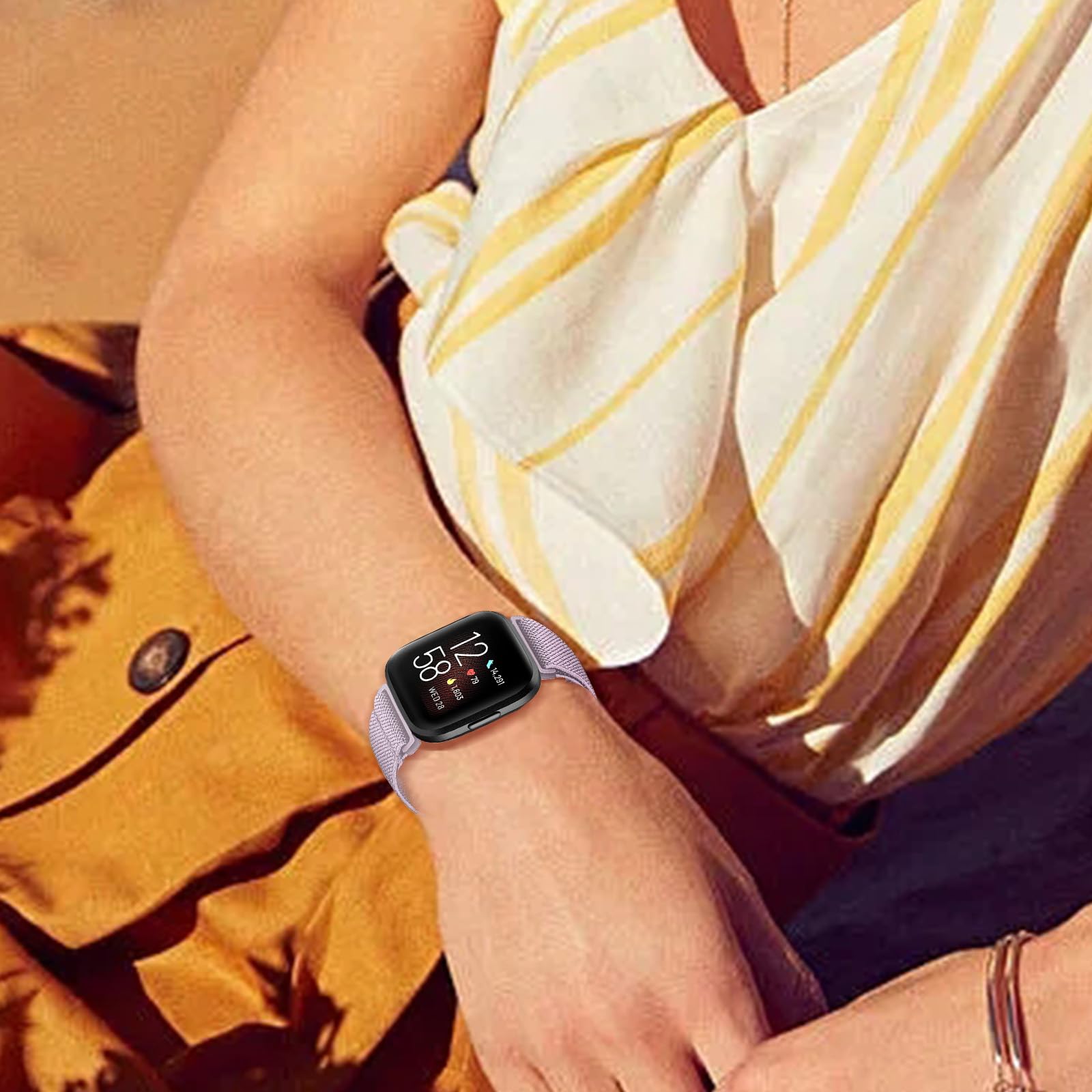 Chinber 5 Pack Bands Compatible With Fitbit Versa 2 & 4 Bands, Soft Adjustable Nylon Sport Band For Fitbit Versa Smart Watch Wom