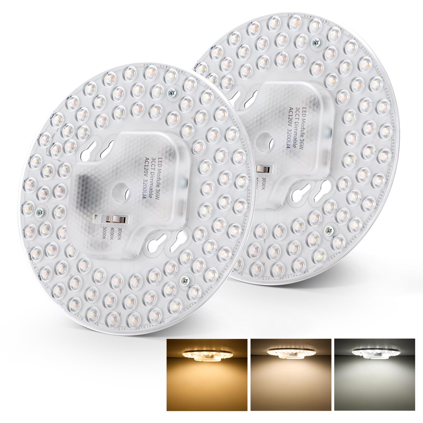 Tomosu 2 Pack Ceiling Fan Lamp Replacement, 6.69 inch Dimmable 3CCT 3000K/4000K/5000K 36W 3200LM, Ceiling Fan LED Light Kit Repl