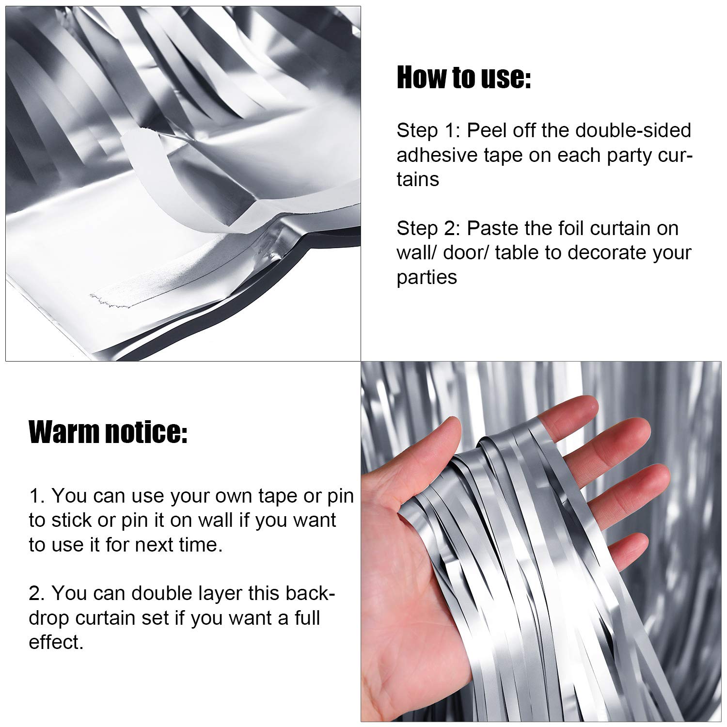 Sumind 4 Packs Photo Booth Backdrops Foil Curtains Metallic Tinsel Backdrop Curtains Door Fringe Curtains For Wedding Birthday C