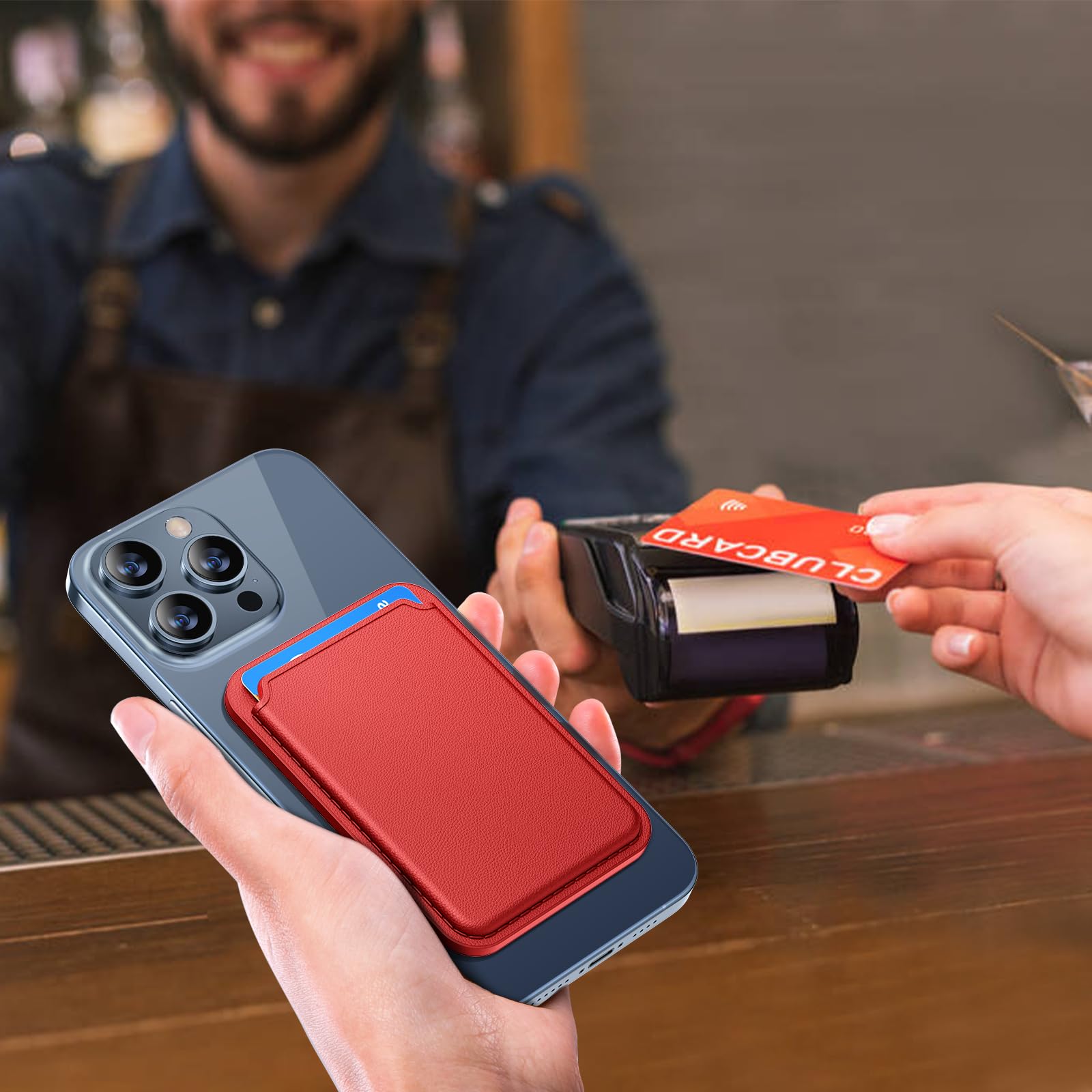 Miracase Magnetic Wallet, Compatible With Magsafe Wallet, 3 Card Holder, For Iphone 15/14/13/12 Series,Red