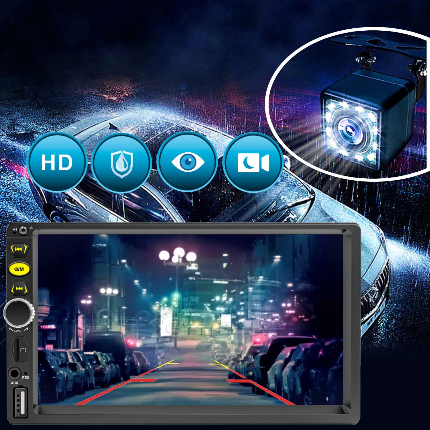 7 Double Din Touch Screen Car Radio With Apple Carplay,7 Inch Bluetooth Car Stereo With Backup Camera, Fm Steering Wheel Control