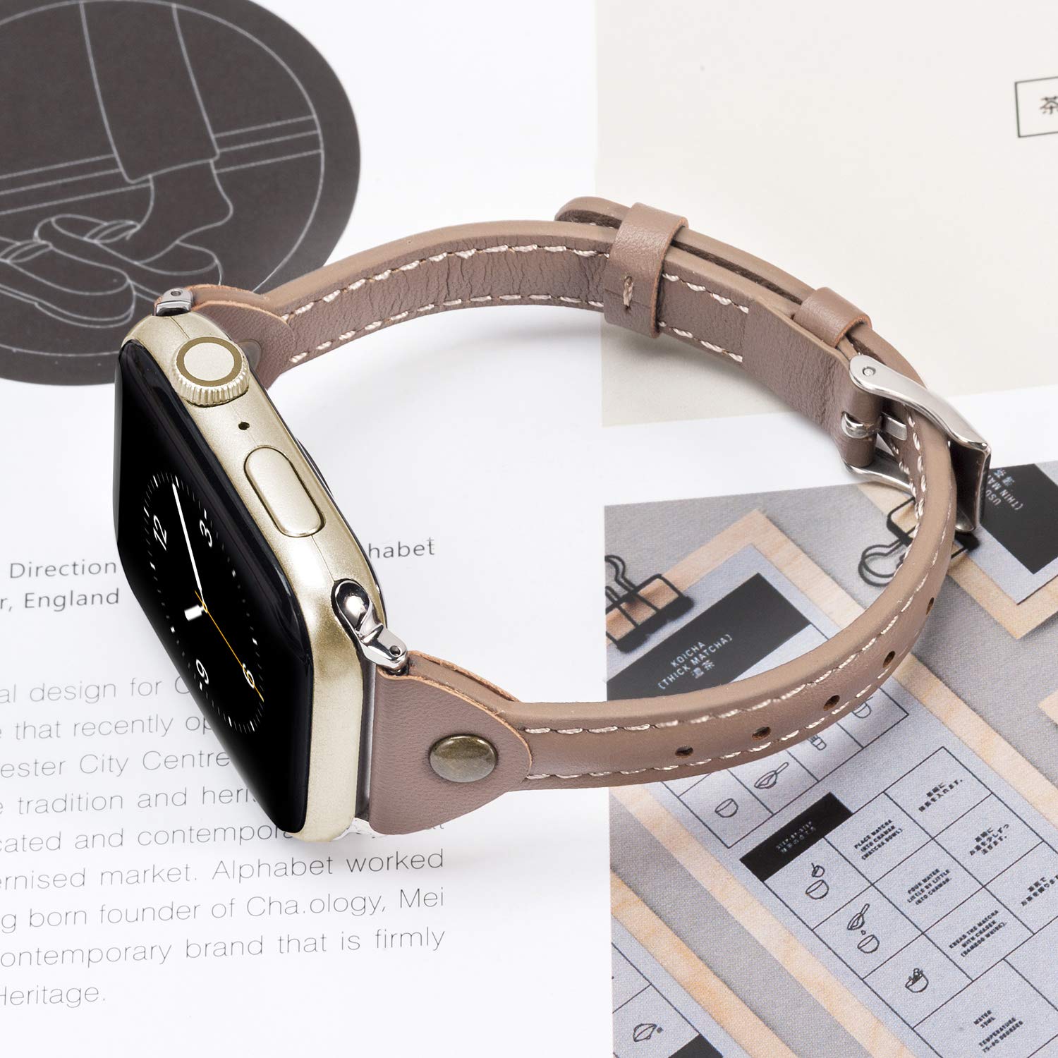 Wearlizer Thin Leather Compatible With Apple Watch Bands 38Mm 40Mm 41Mm For Iwatch Se Slim Strap Womens Mens Wristbands Leisure